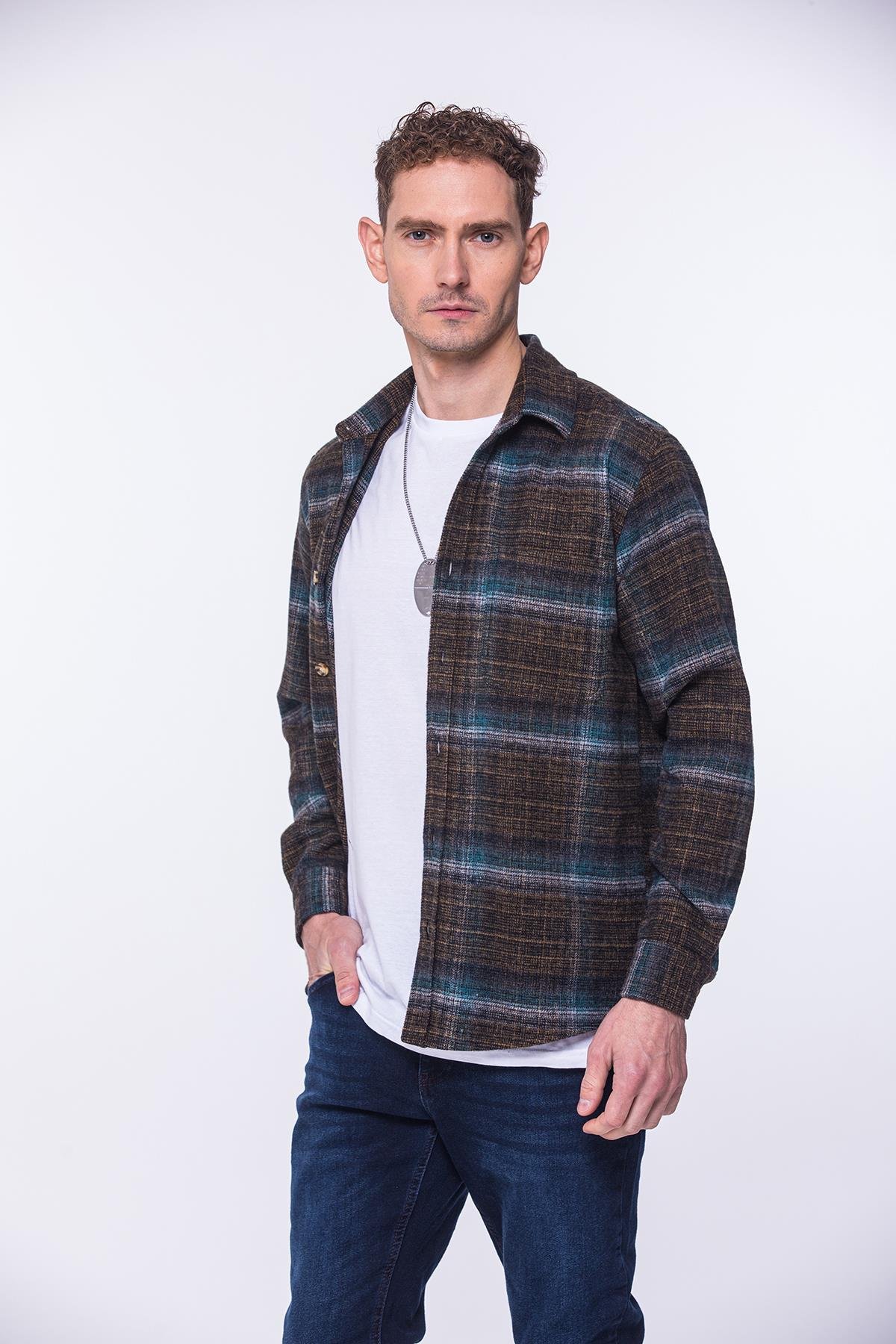 Oversize Oduncu Yumuşak Dokulu %100 Cotton Kareli Hediye Kutulu Erkek Gömlek FS-002202 - Yeşil