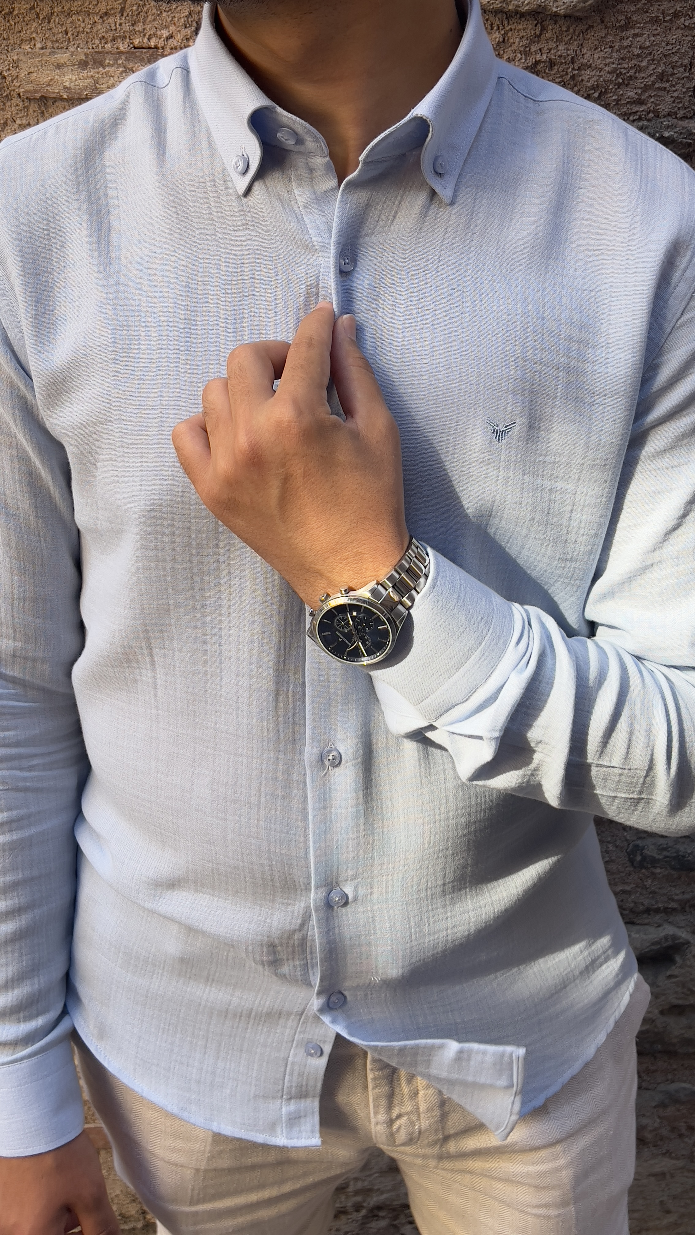 Slim Fit Uzun Kol Müslin Pamuk Rahat Nefes Alabilen Kumaştan Yaka Düğmeli Hediye Kutulu Erkek Gömlek FS-004202 - Açık Mavi