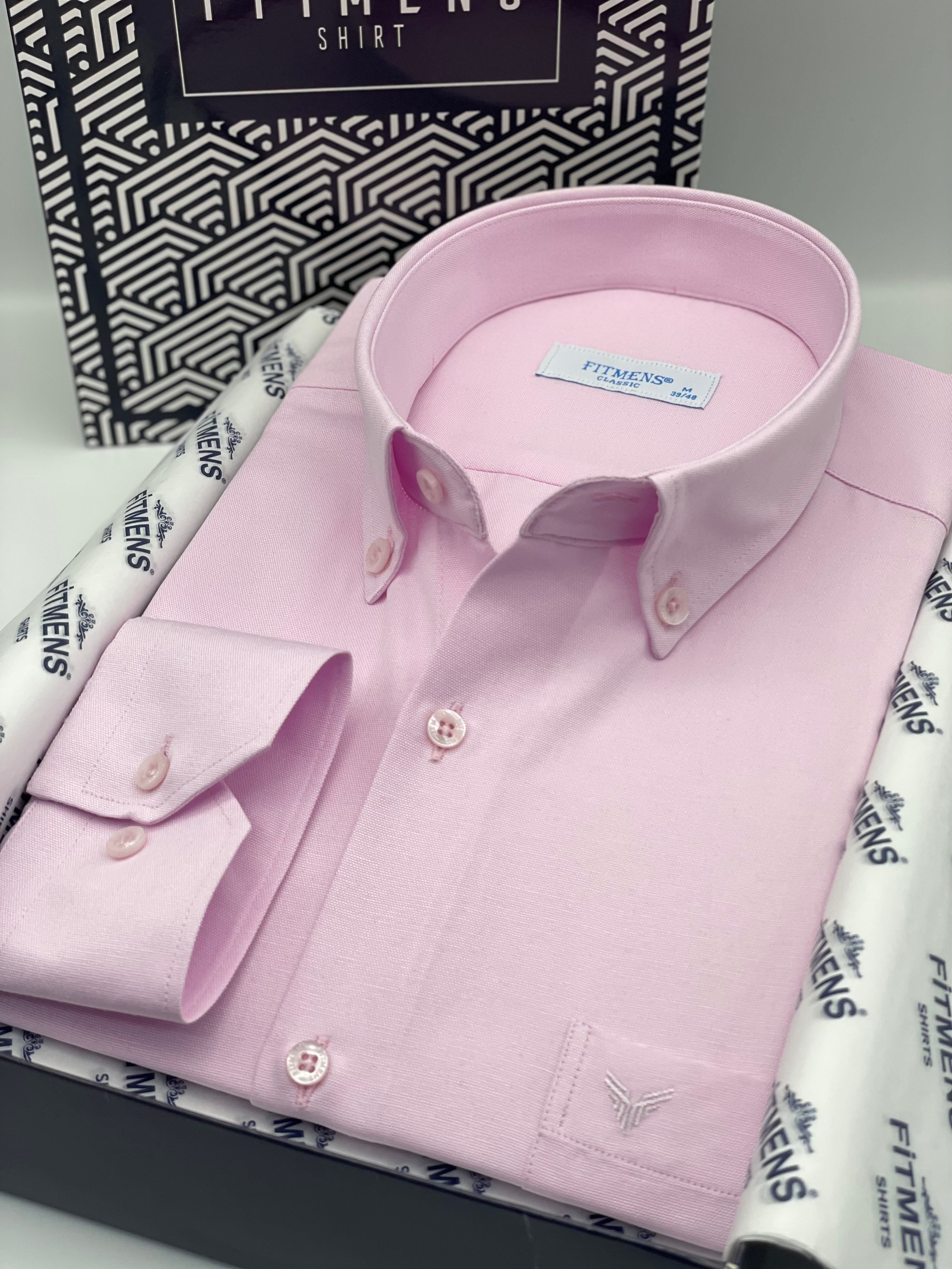 Klasik Uzun Kol Pamuklu Yaka Düğmeli Hediye Kutulu Kolay Ütülenebilir Erkek Gömlek FS-003897 - Pembe