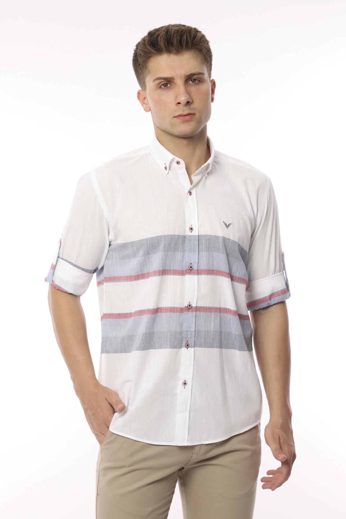 Slim Fit Uzun Kol Panolu Keten Hediye Kutulu Kolay Ütülenebilir Erkek Gömlek FS-002995 - Bordo Lacivert