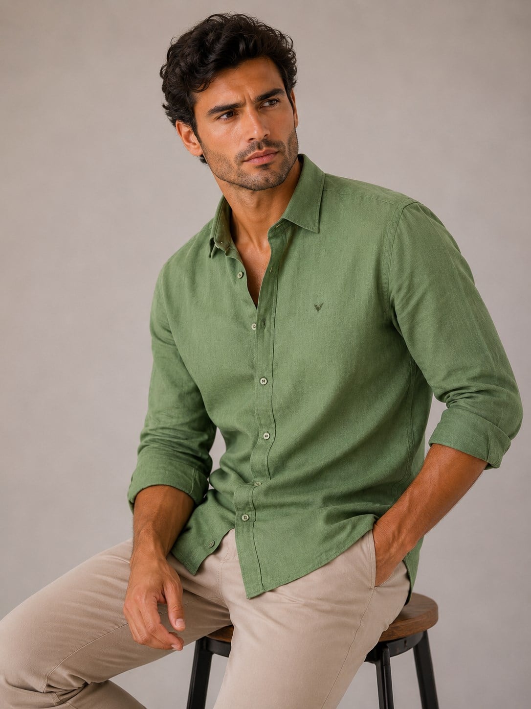 Slim Fit Uzun Kol %100 Keten Nefes Alabilen Kumaştan Hediye Kutulu Erkek Gömlek FS-004170 - Yeşil