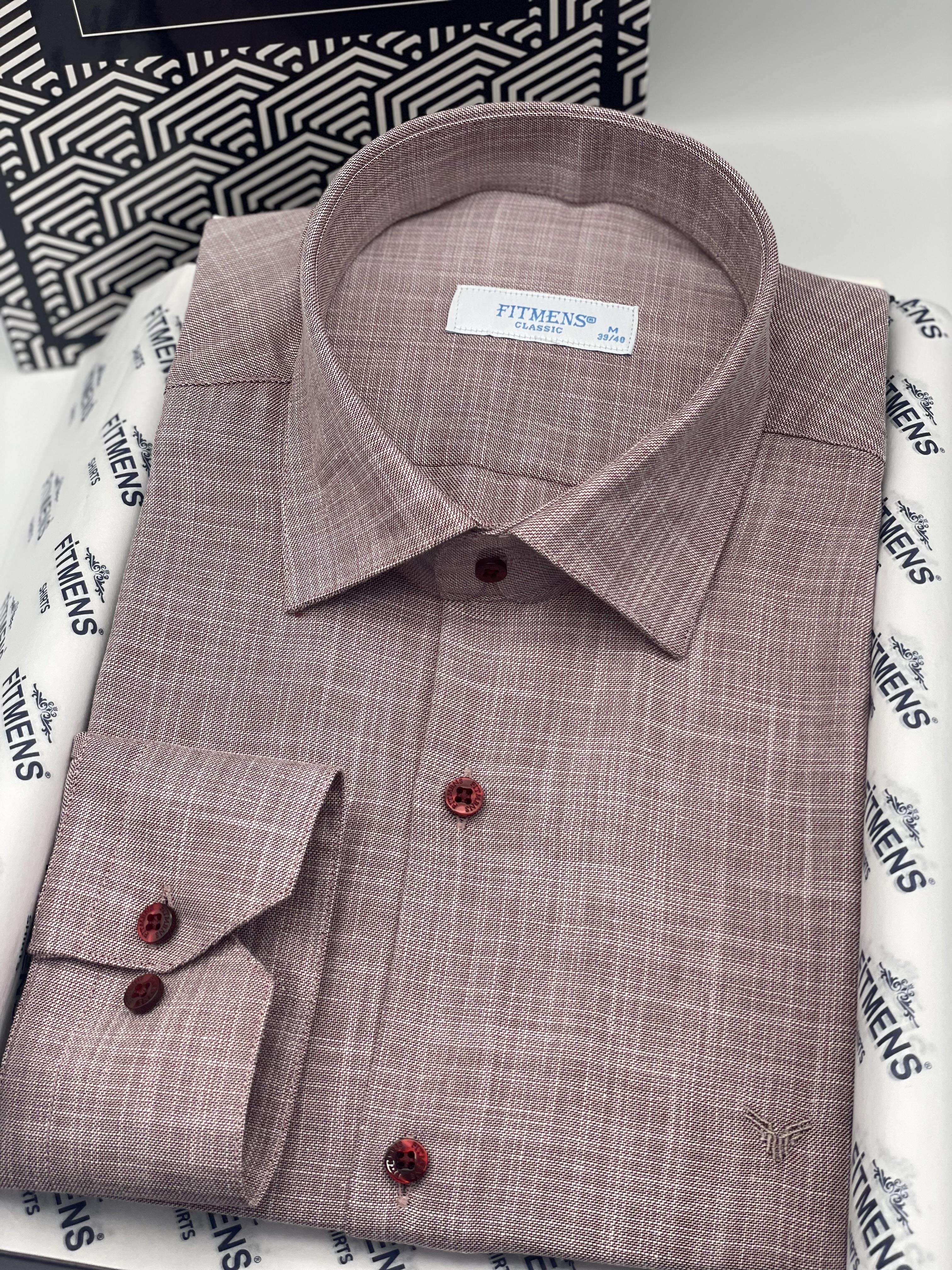 Klasik Uzun Kol Cepsiz Keten Yaka Alttan Düğmeli Hediye Kutulu Erkek Gömlek FS-003686 - Koyu Bordo
