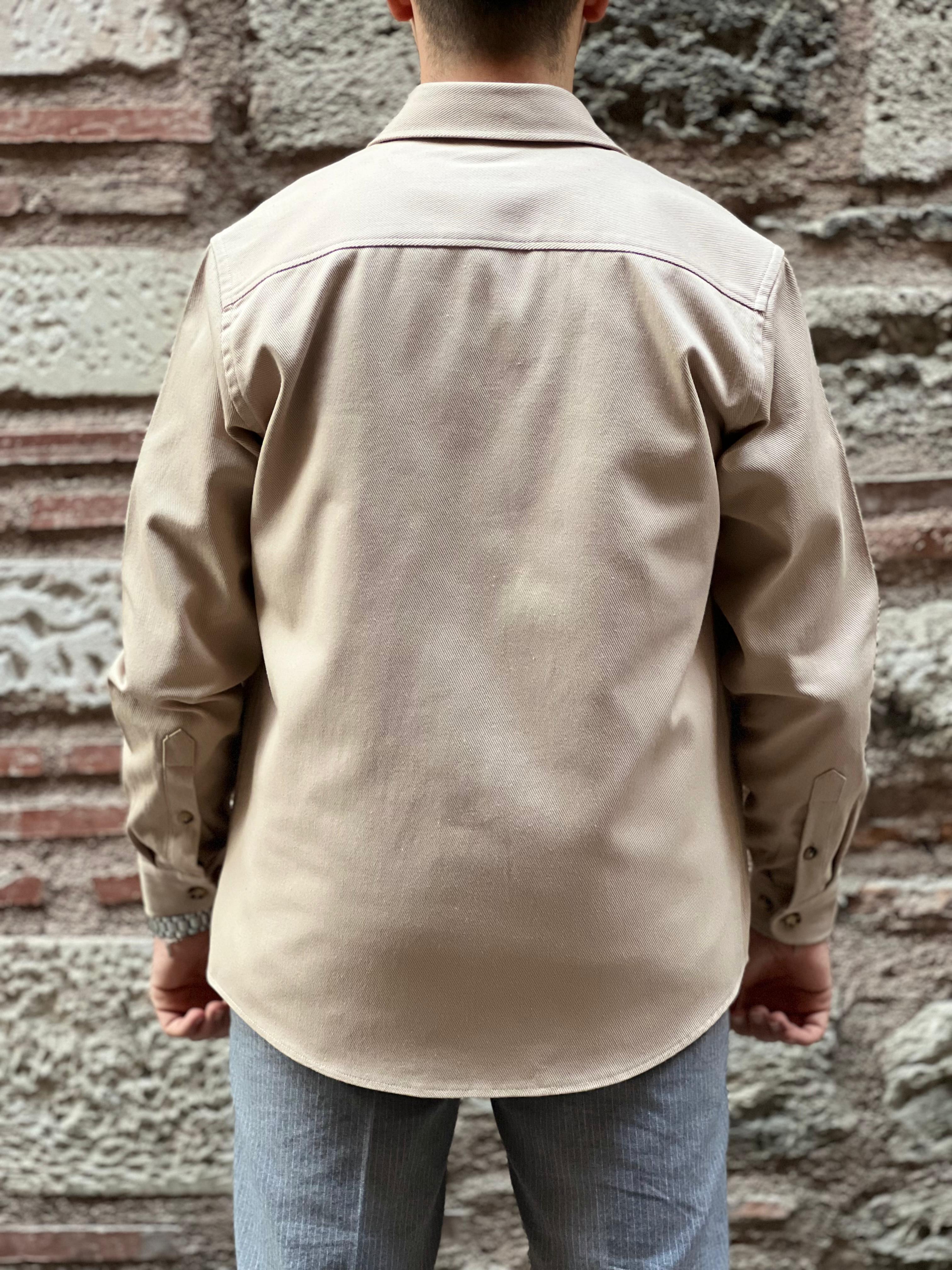 Oversize Gabardin Pamuklu Hediye Kutulu Erkek Ceket Gömlek FS-003868 - Bej