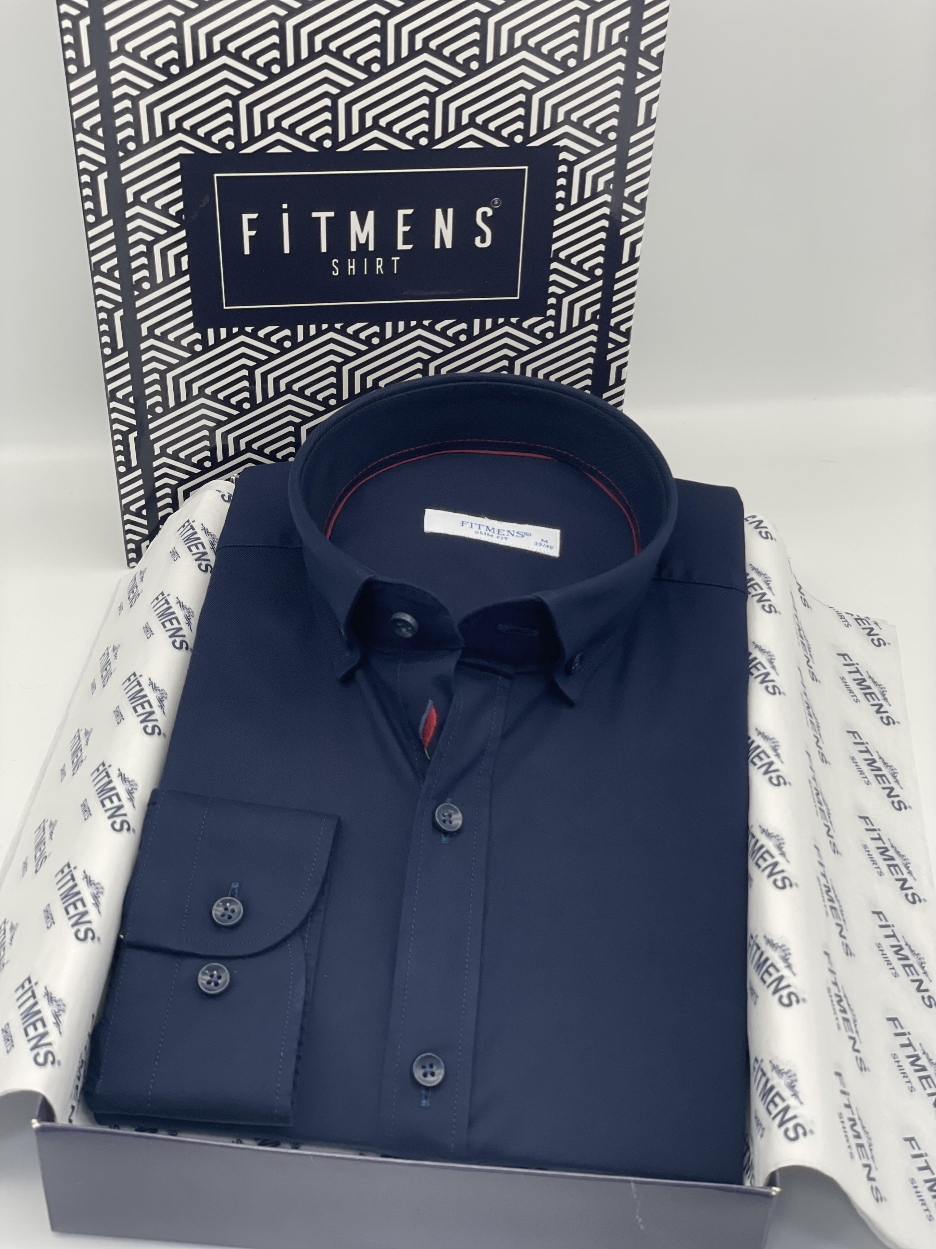 Slim Fit Uzun Kol Yıkamalı Gabardin Hediye Kutulu Erkek Gömlek FS-001364 - Lacivert
