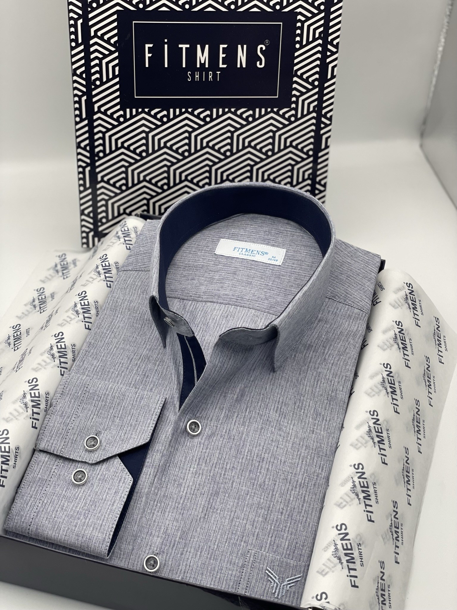 Klasik Uzun Kol Keten Cotton Hediye Kutulu Erkek Gömlek FS-001261 - Lacivert