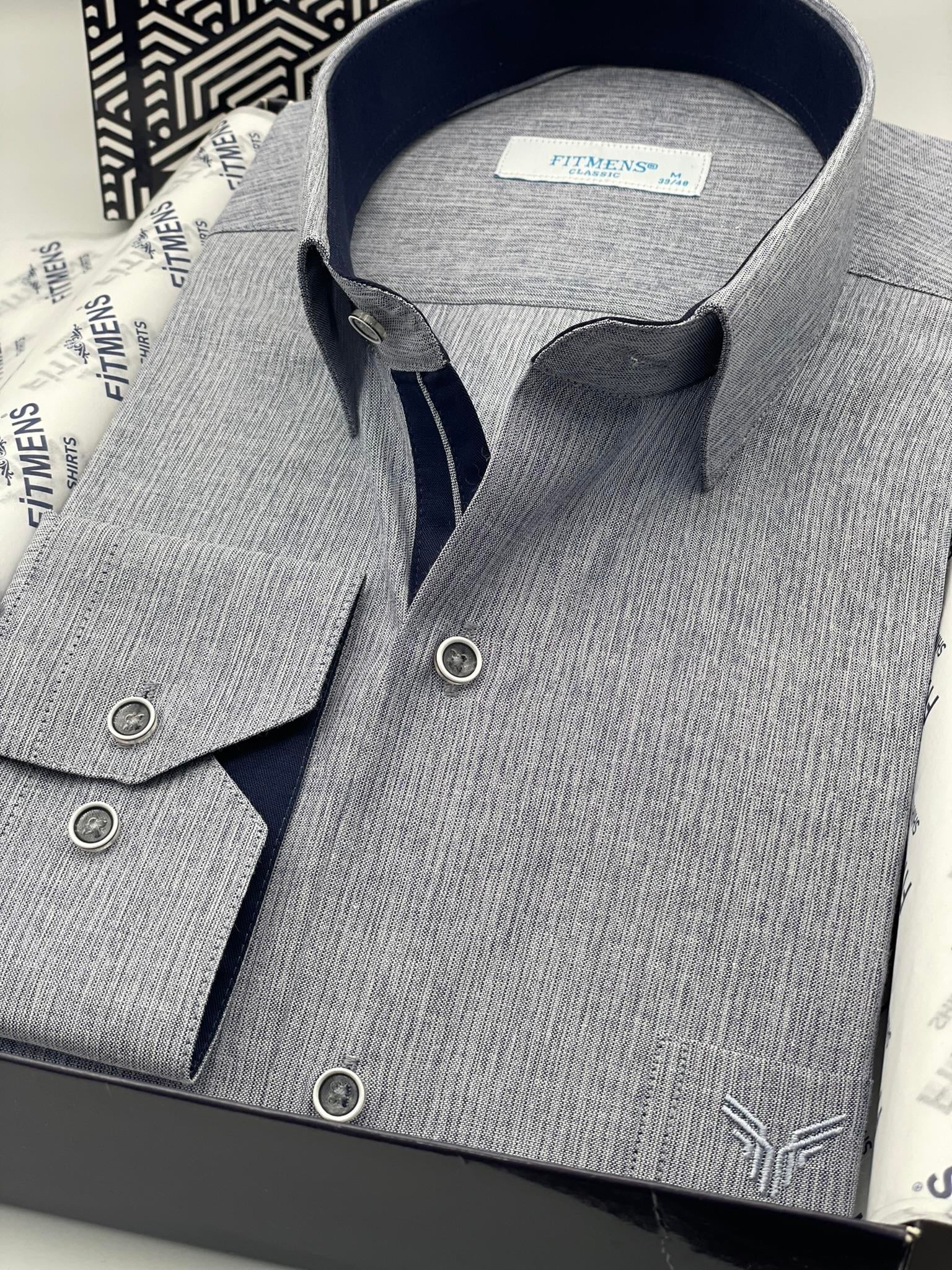 Klasik Uzun Kol Keten Cotton Hediye Kutulu Erkek Gömlek FS-001261 - Lacivert