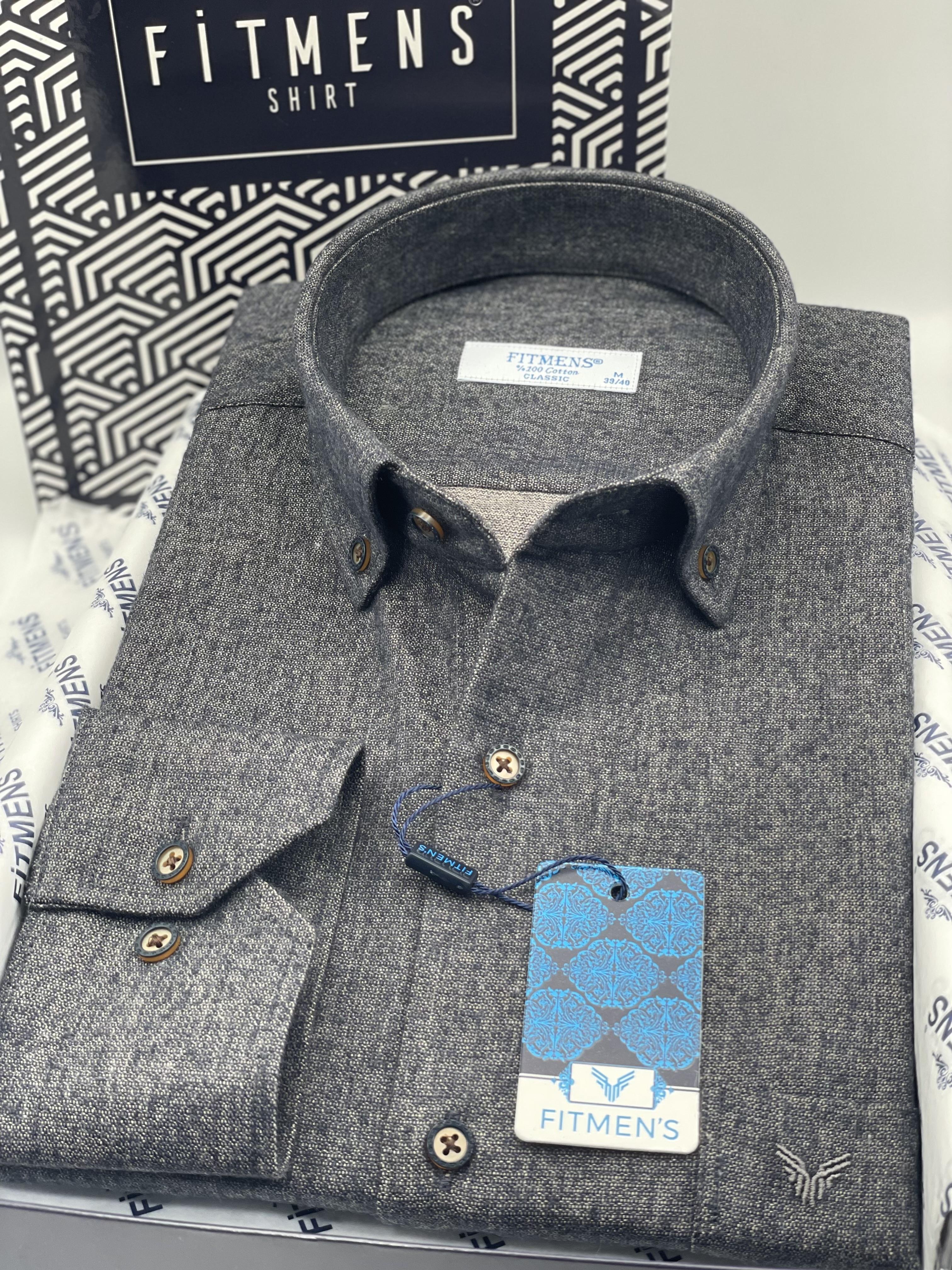 Klasik Uzun Kol Kışlık %100 Cotton Filafil Yaka Düğmeli Hediye Kutulu Erkek Gömlek FS-003766 - Lacivert Kahve