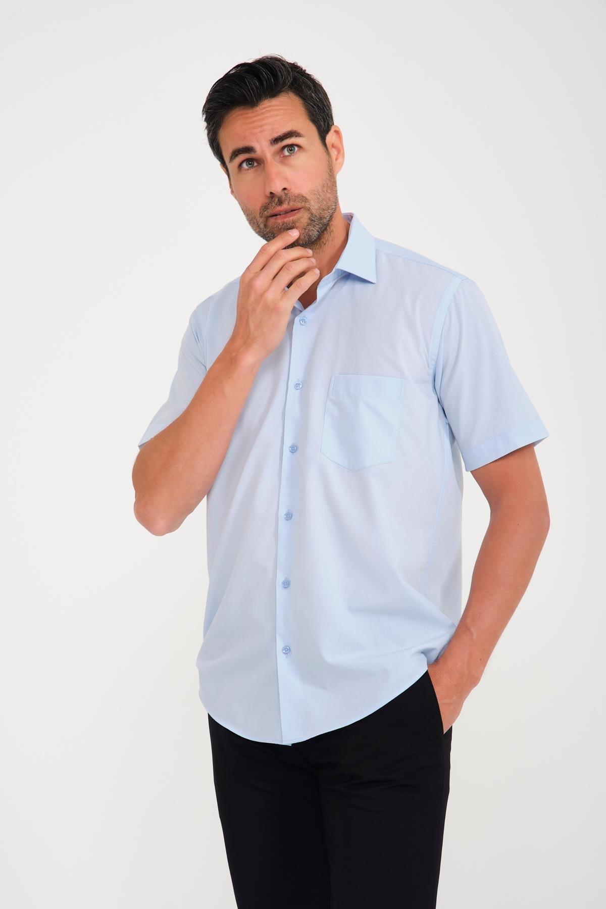 Klasik Kısa Kol Terry Cotton Hediye Kutulu Erkek Gömlek FS-000763 - Ö821 Mavi