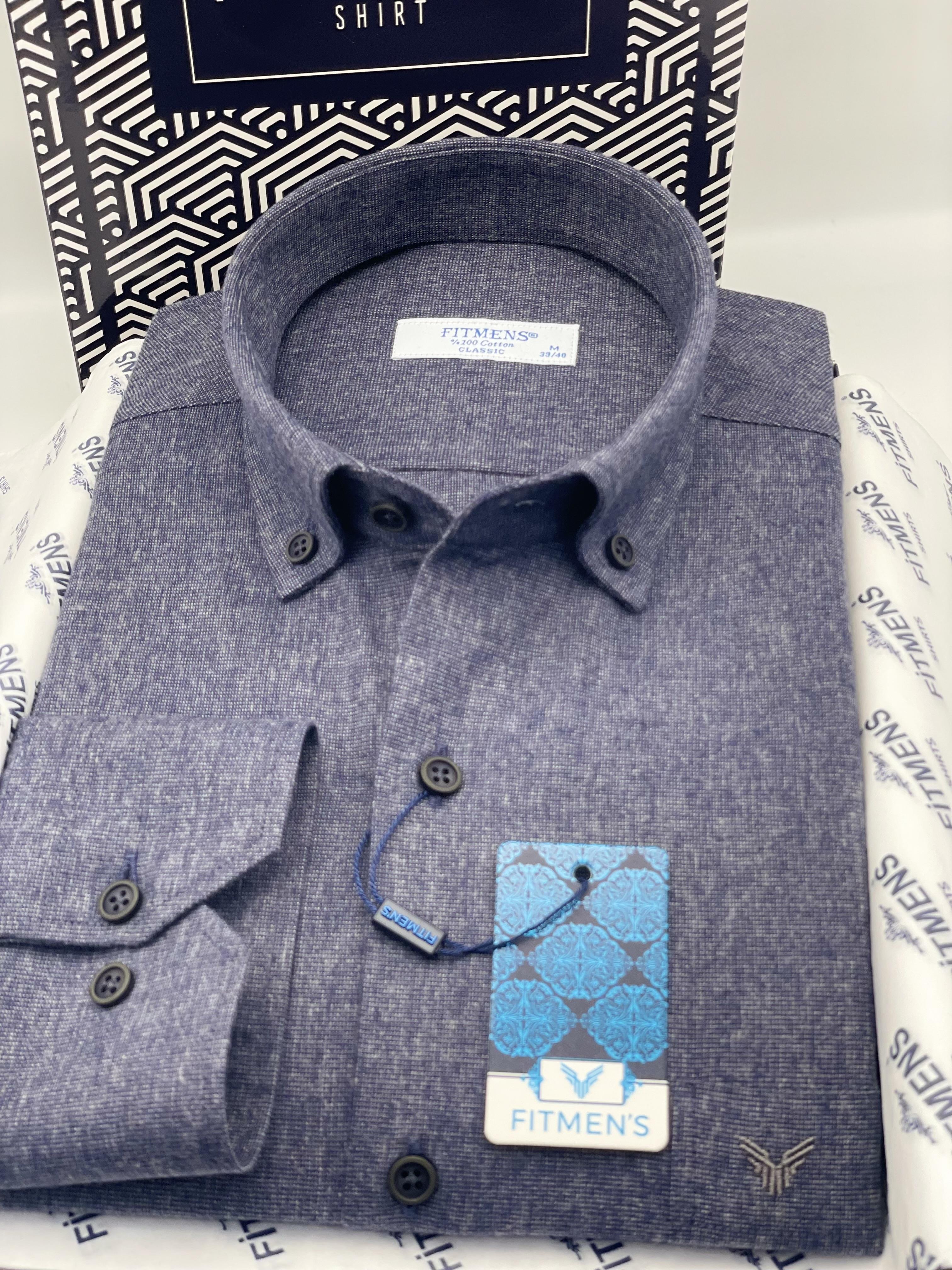 Klasik Uzun Kol Kışlık Oduncu %100 Cotton Filafil Yaka Düğmeli Pamuklu Hediye Kutulu Erkek Gömlek FS-003136 - Lacivert Bej