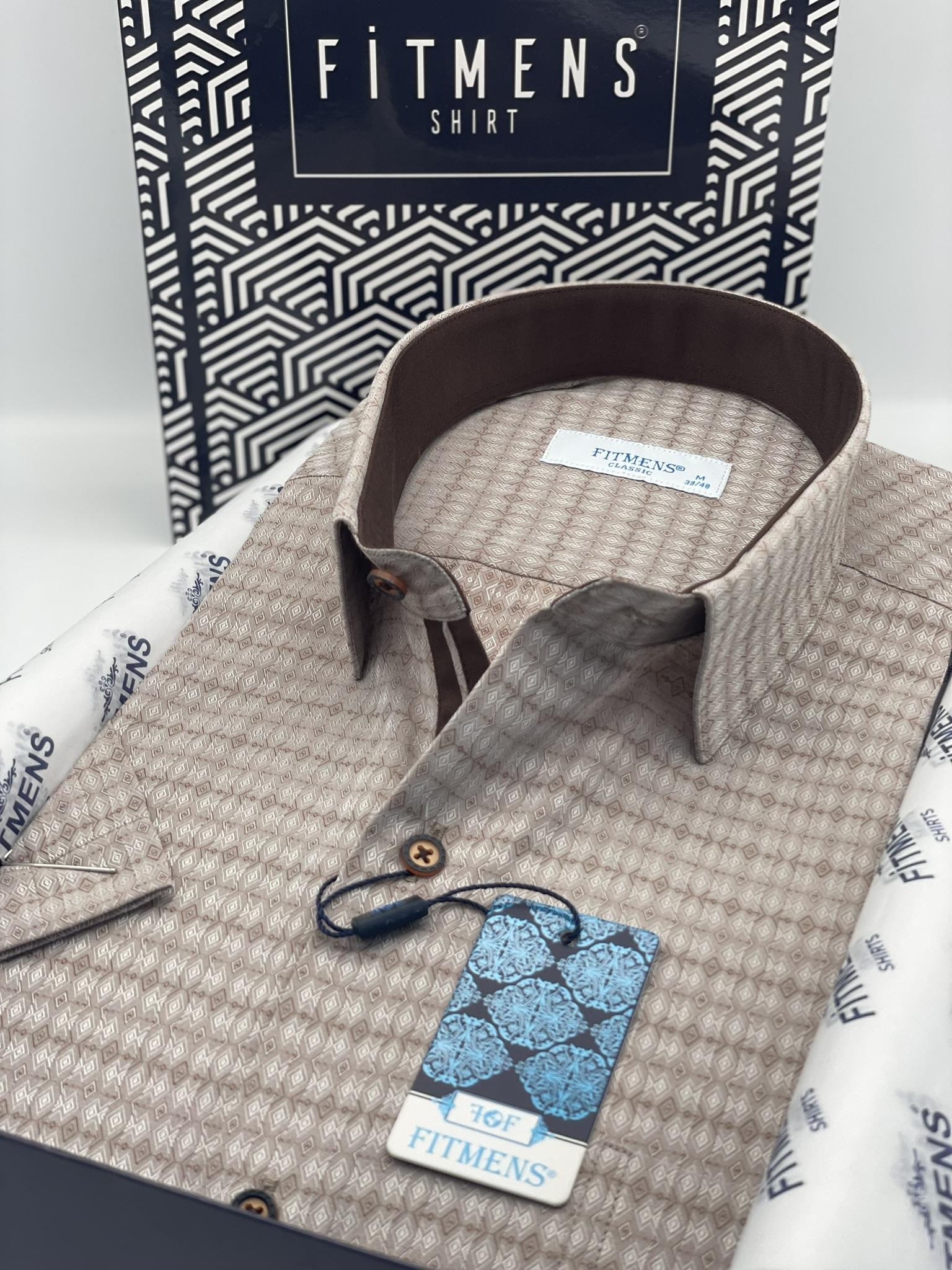 Klasik Kısa Kol Desenli Hediye Kutulu Erkek Gömlek FS-003620 - Kahverengi