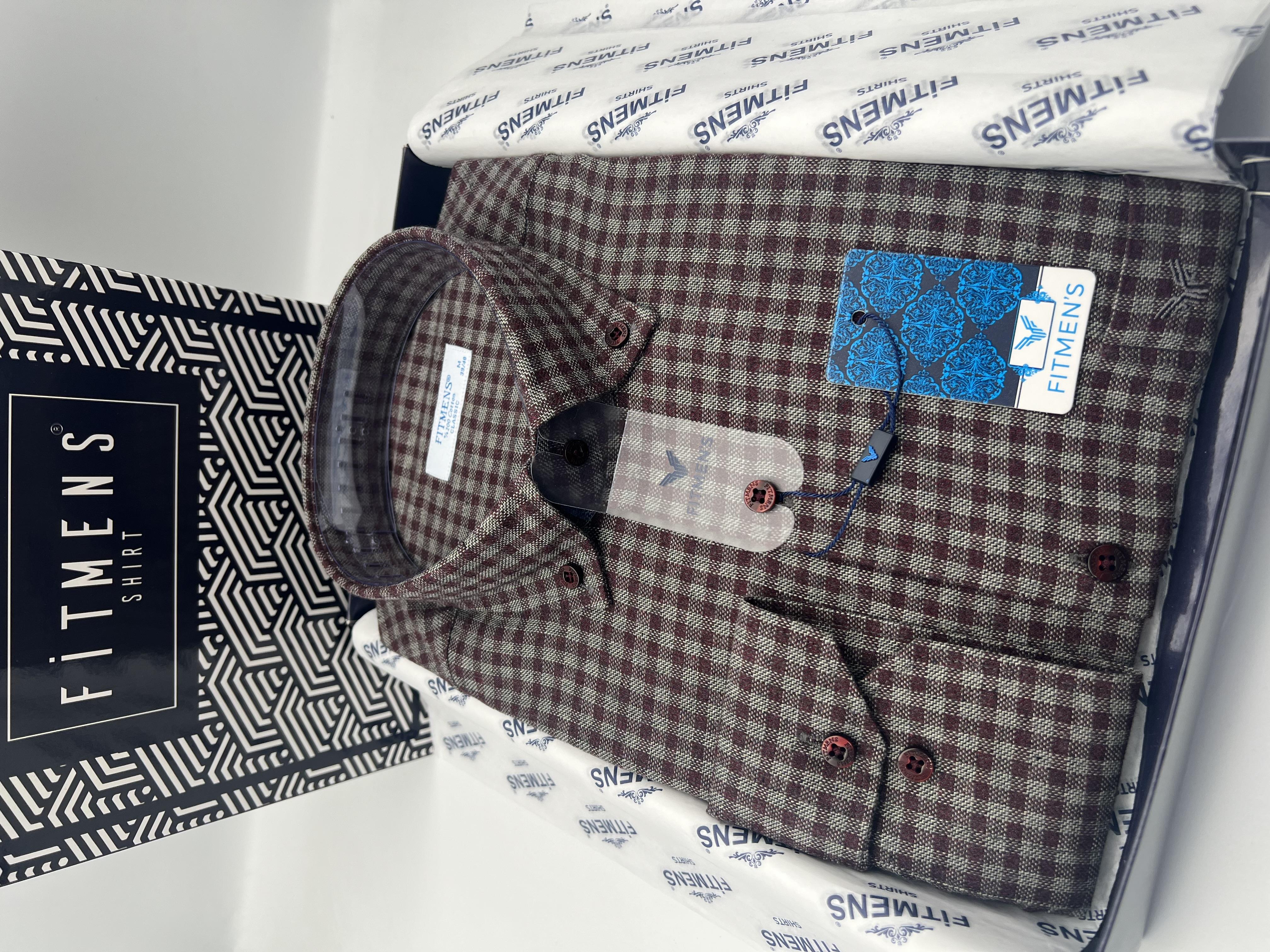 Klasik Uzun Kol Kışlık %100 Cotton Kareli Yaka Düğmeli Hediye Kutulu Erkek Gömlek FS-003127 - Bordo