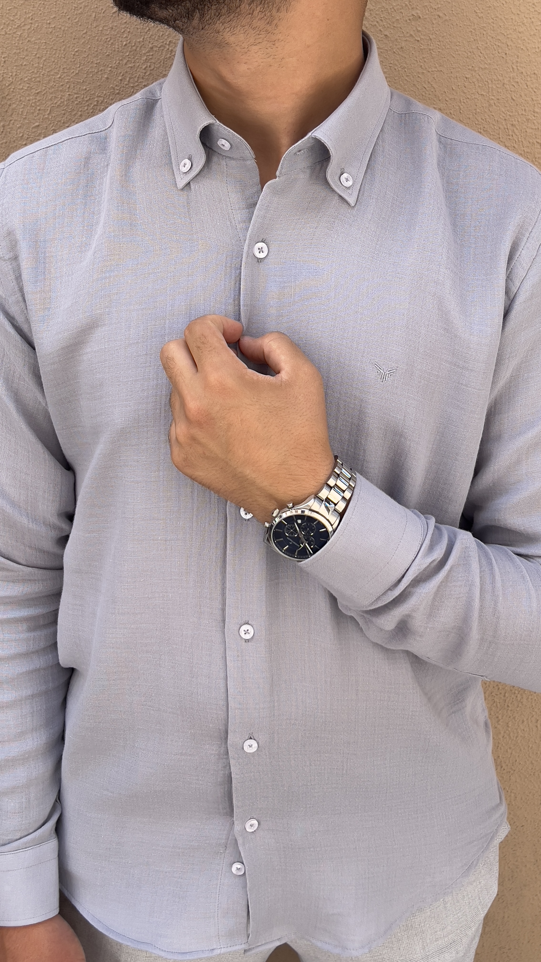 Slim Fit Uzun Kol Müslin Pamuk Rahat Nefes Alabilen Kumaştan Yaka Düğmeli Hediye Kutulu Erkek Gömlek FS-004202 - Gri