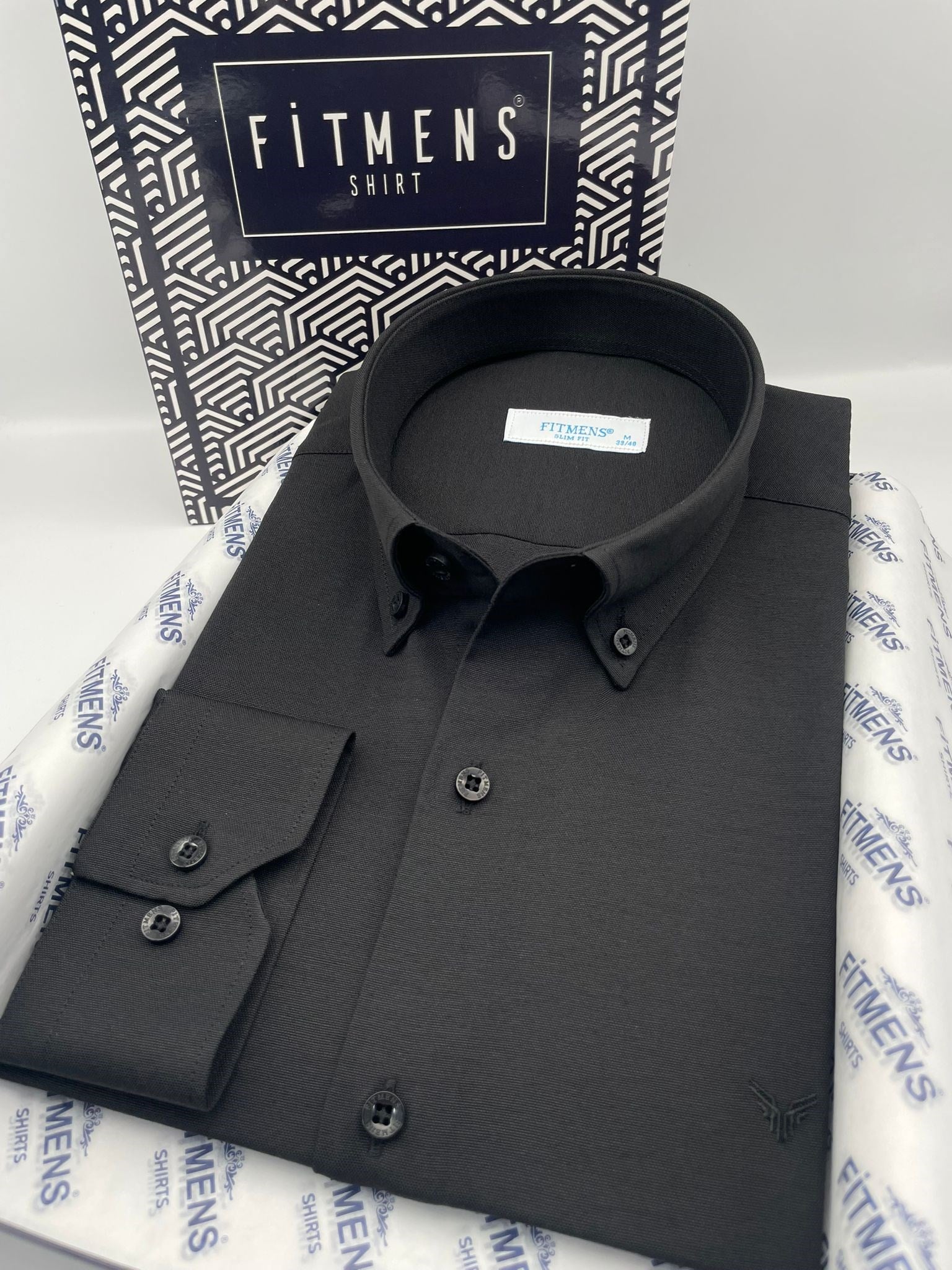 Slim Fit Uzun Kol Pamuklu Hediye Kutulu Kolay Ütülenebilir Erkek Gömlek FS-002225 - Siyah