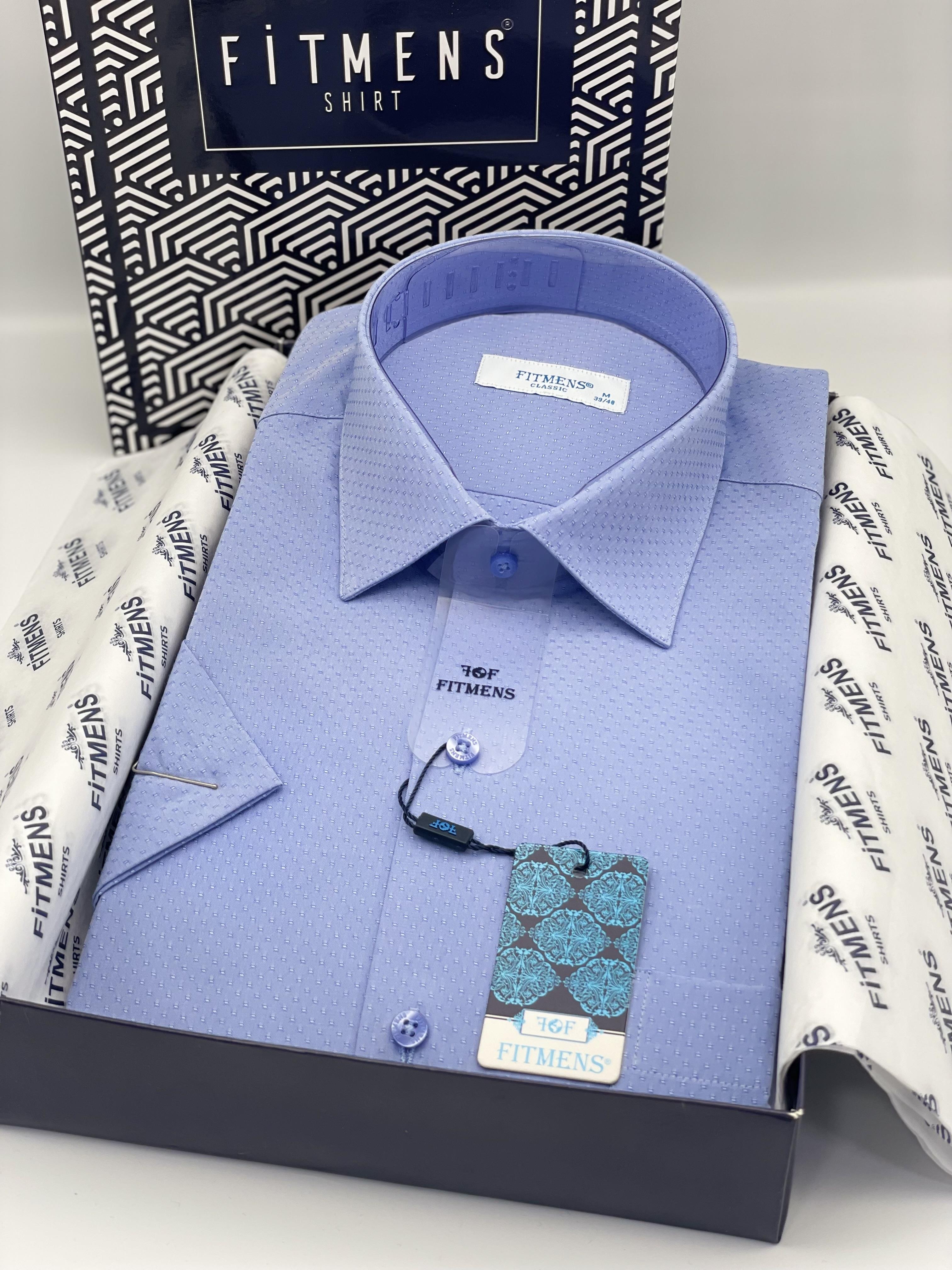 Klasik Kısa Kol Armürlü Hediye Kutulu Erkek Gömlek FS-004163 - Mavi