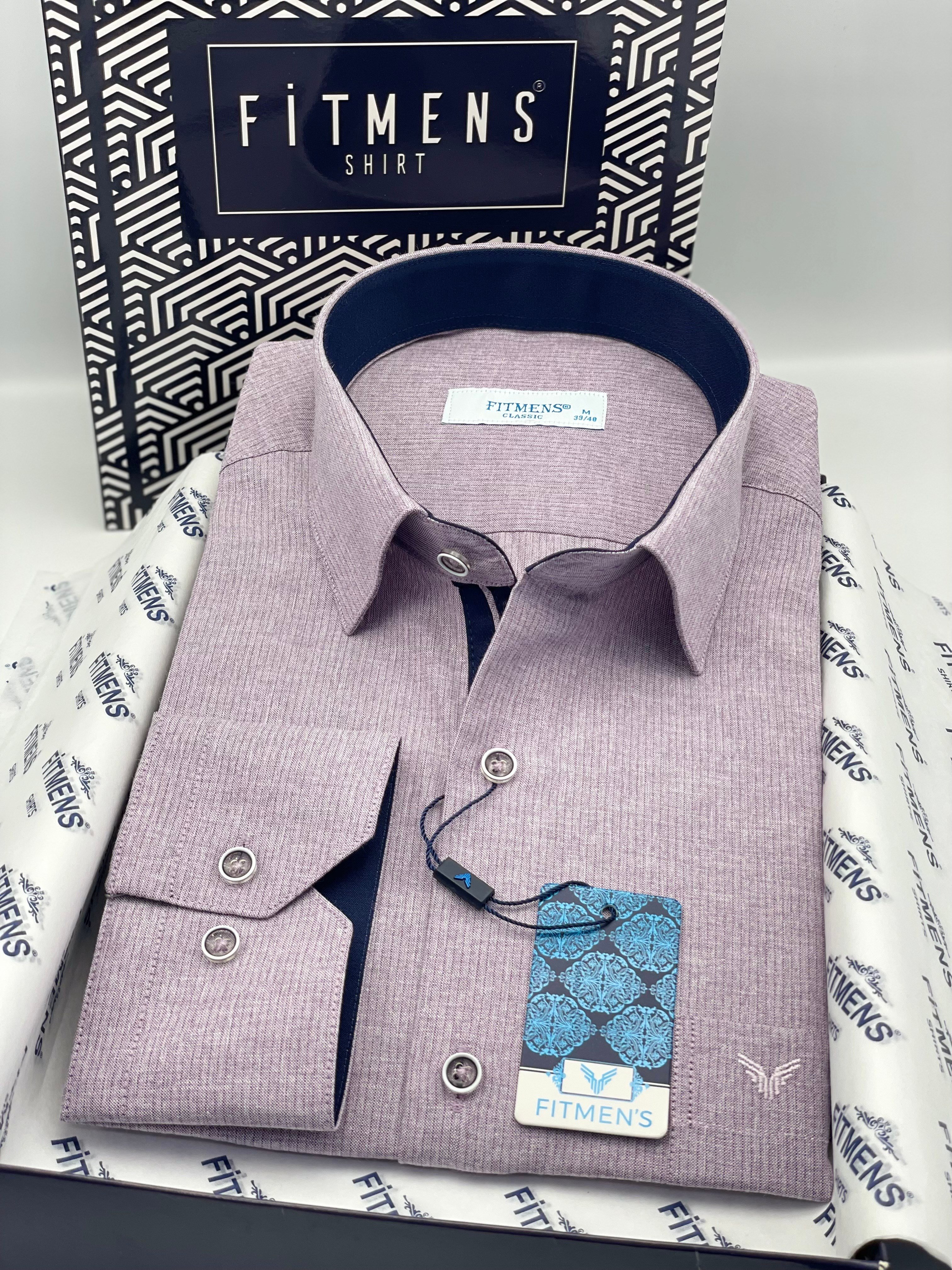 Klasik Uzun Kol Keten Cotton Hediye Kutulu Erkek Gömlek FS-001261 - Mor