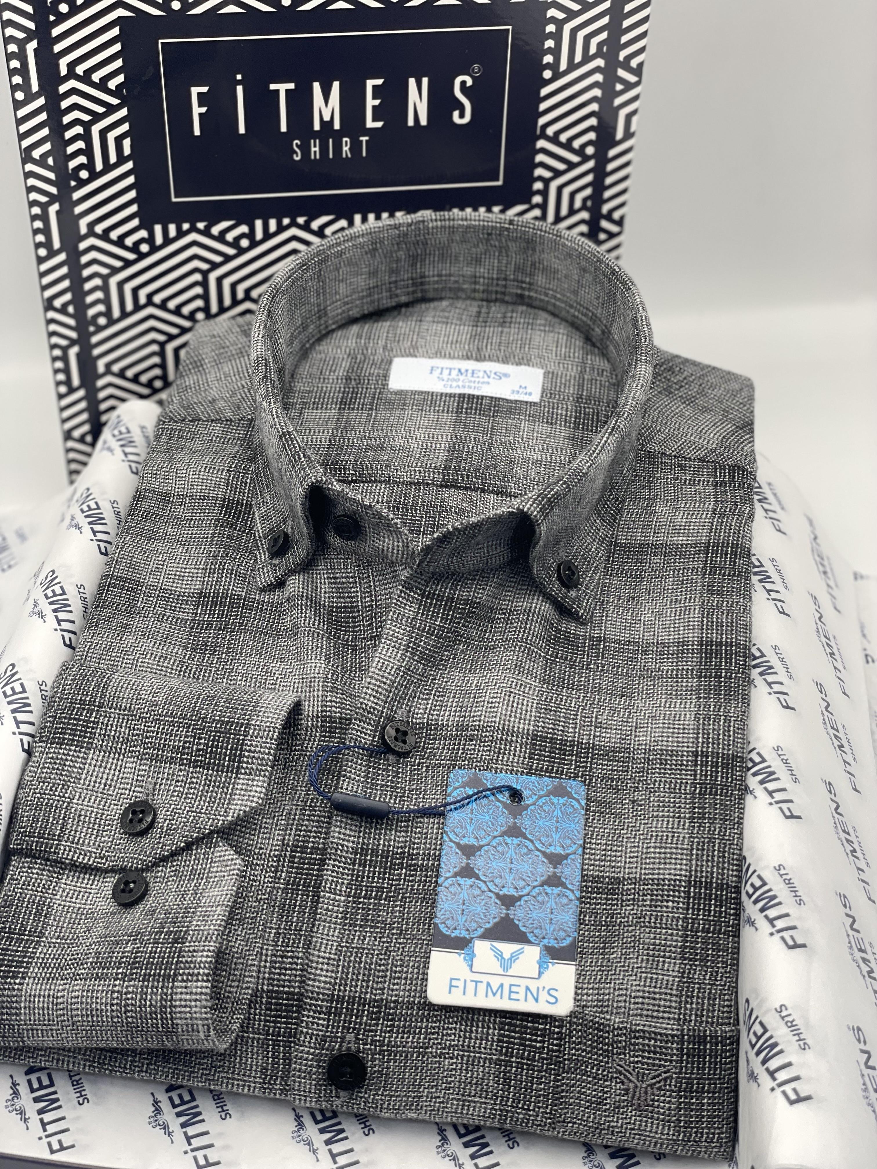 Klasik Uzun Kol Kışlık %100 Cotton Kareli Yaka Düğmeli Hediye Kutulu Erkek Gömlek FS-003135 - Açık Lacivert
