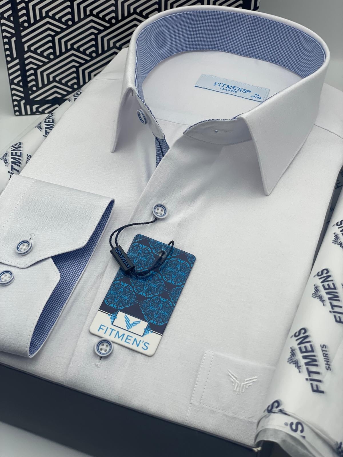 Klasik Uzun Kol Keten Cotton Hediye Kutulu Erkek Gömlek FS-001261 - Beyaz Açık Mavi