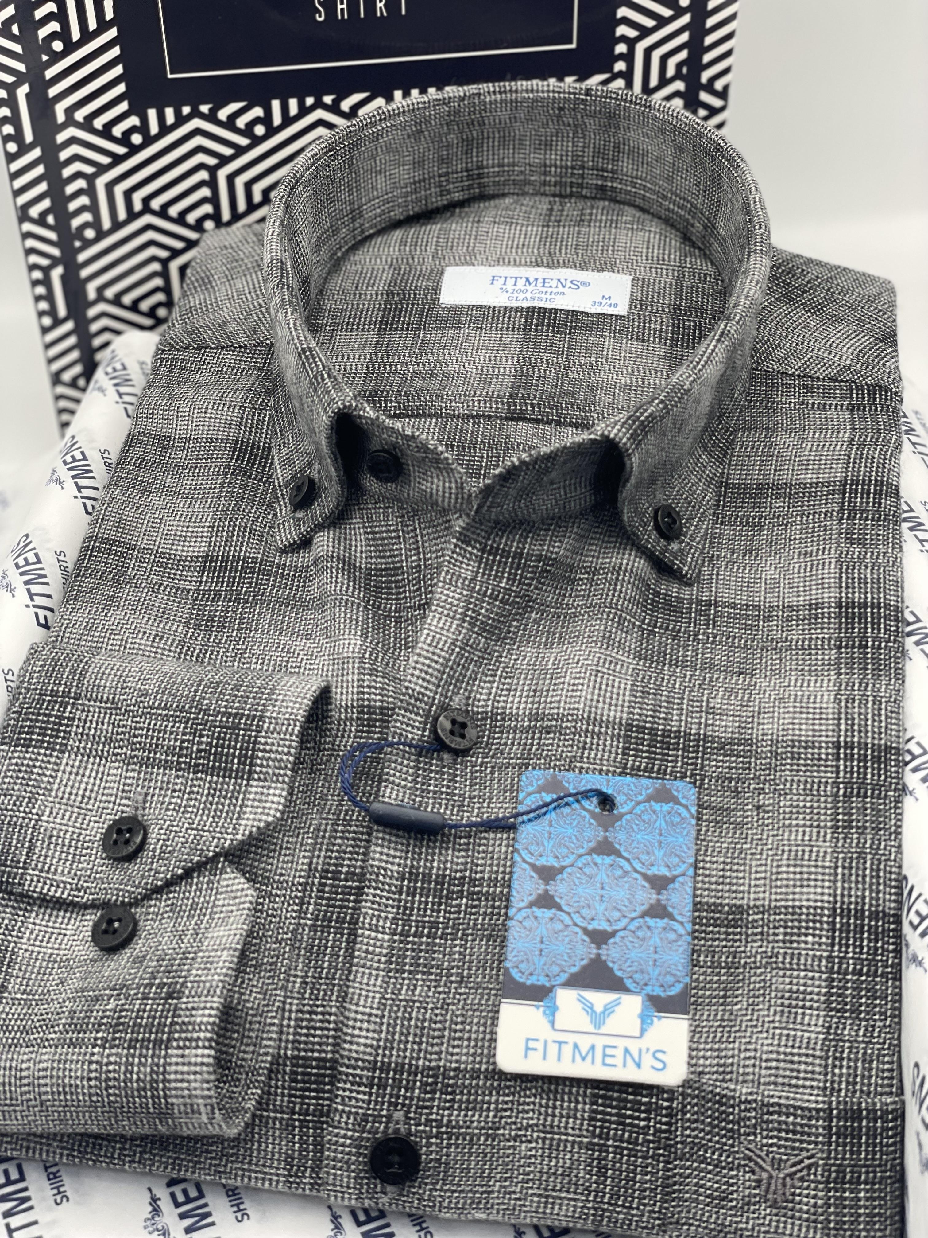 Klasik Uzun Kol Kışlık %100 Cotton Kareli Yaka Düğmeli Hediye Kutulu Erkek Gömlek FS-003135 - Açık Lacivert