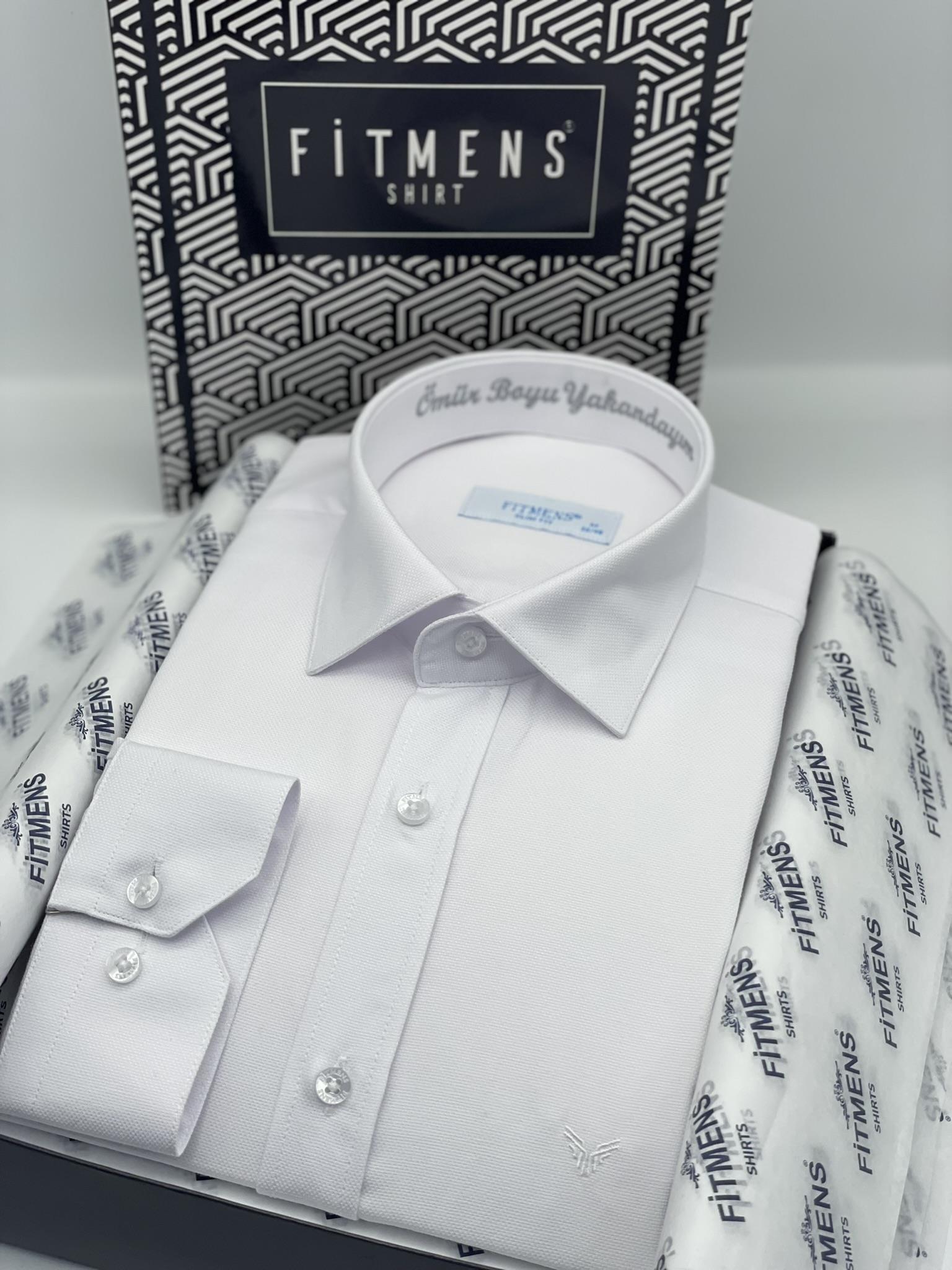 Slim Fit Uzun Kol Ömür Boyu Yakandayım Nakışlı Hediye Kutulu Erkek Gömlek FS-001376 - Beyaz