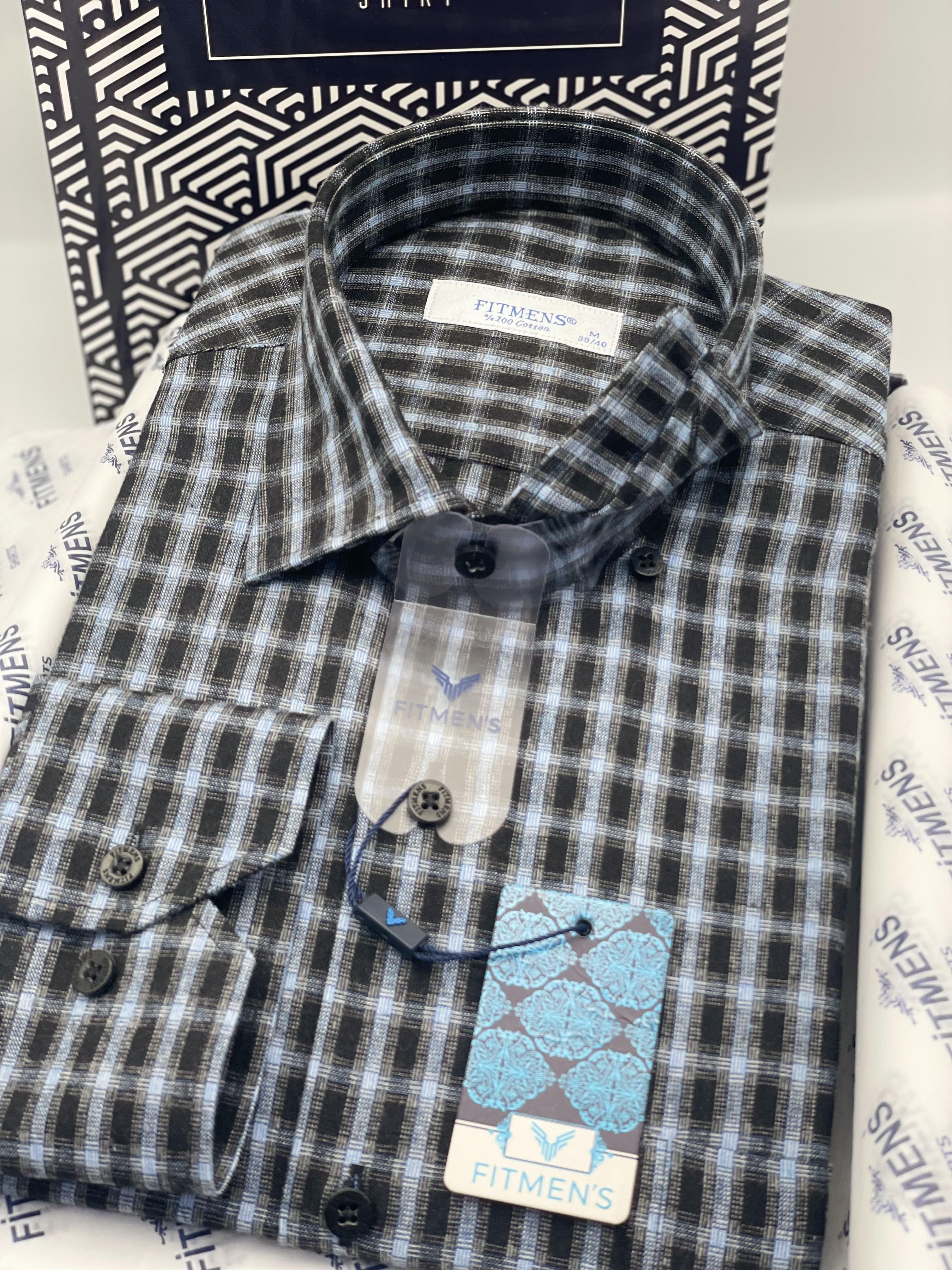 Klasik Uzun Kol Kışlık Kareli %100 Cotton Yaka Alttan Düğmeli Hediye Kutulu Erkek Gömlek FS-003129 - Lacivert