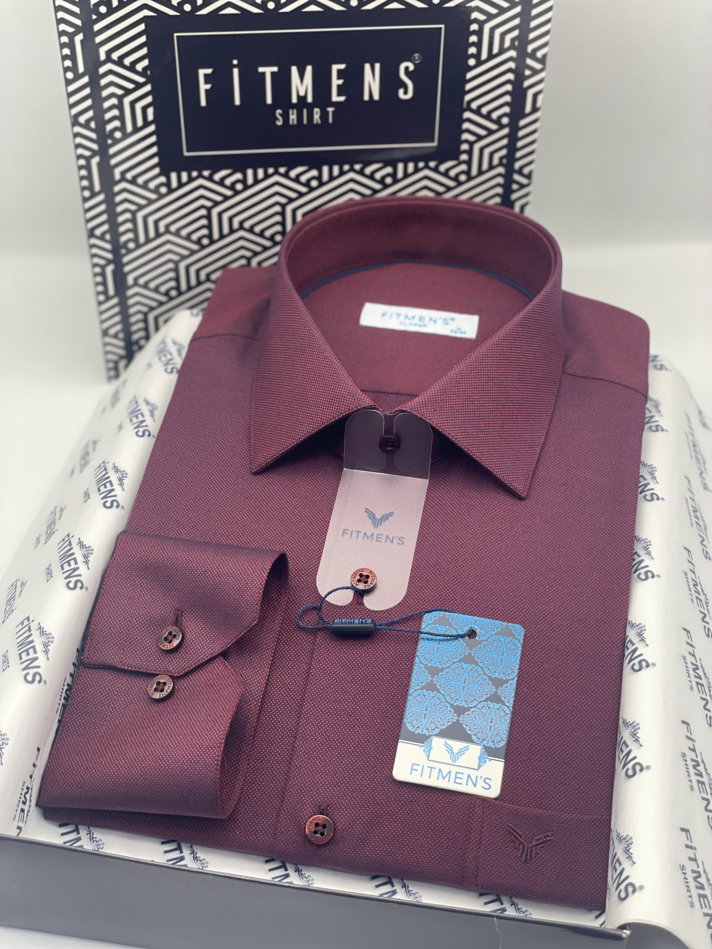 Klasik Uzun Kol Oxford Hediye Kutulu Kolay Ütülenebilir Erkek Gömlek FS-001254 - Bordo