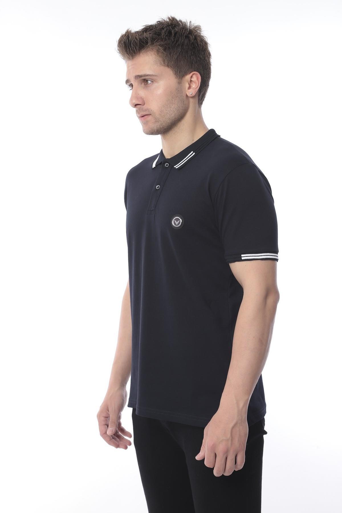 Pamuklu Kumaş Slim Fit Dar Kesim Kıvrılmaz Polo Yaka Tişört FS-003012 - Lacivert