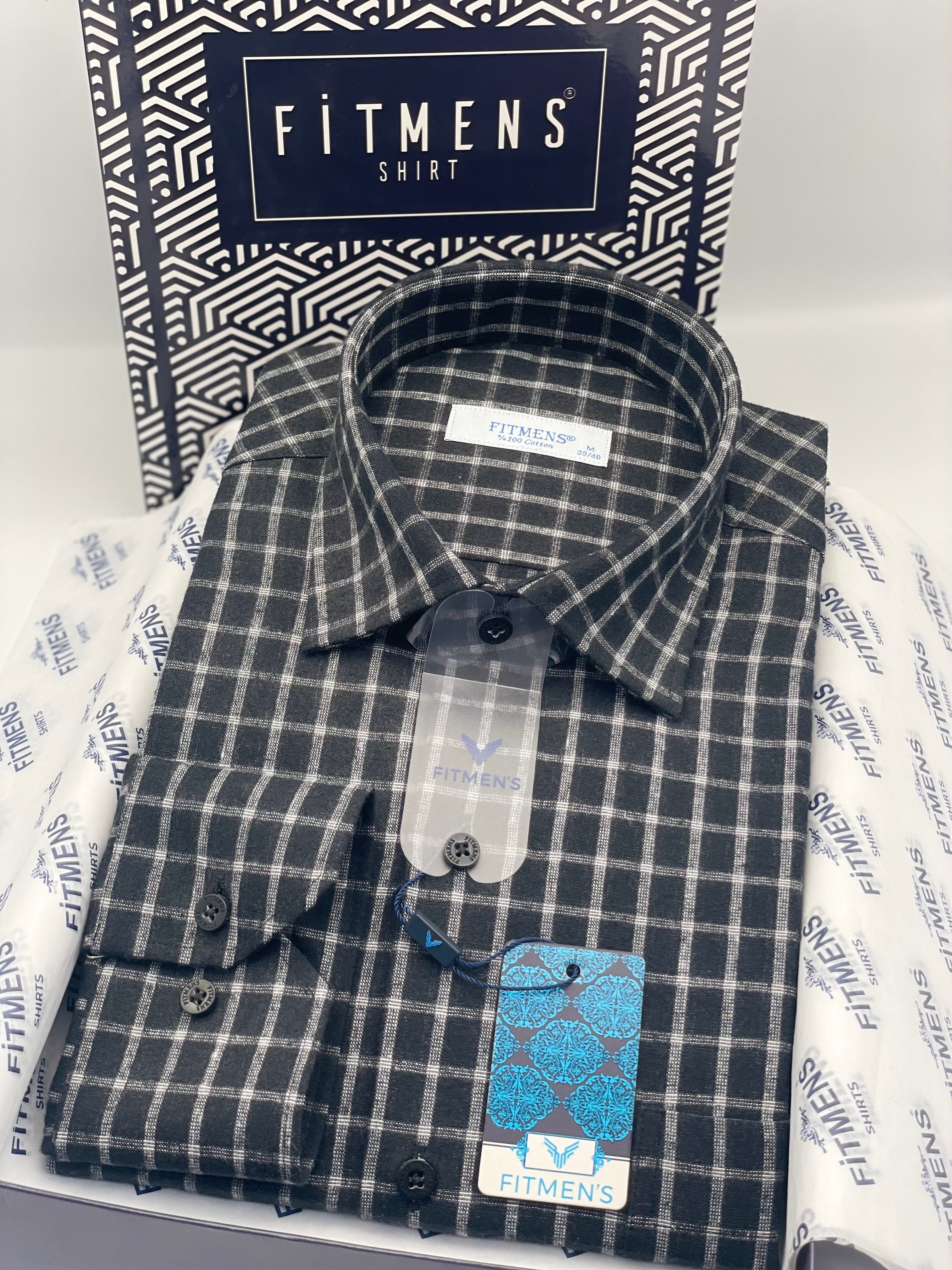 Klasik Uzun Kol Kışlık Kareli %100 Cotton Yaka Alttan Düğmeli Hediye Kutulu Erkek Gömlek FS-003129 - Siyah