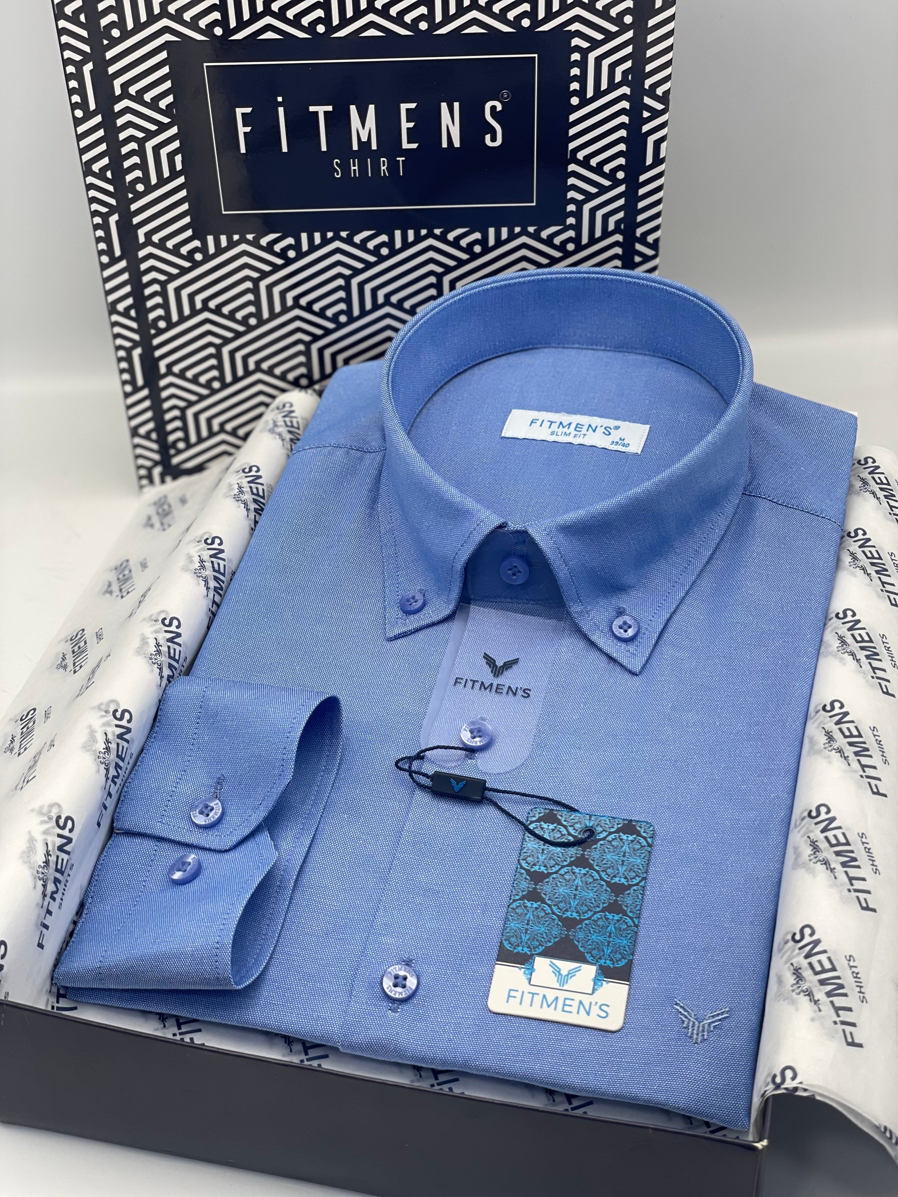 Slim Fit Uzun Kol Pamuklu Hediye Kutulu Kolay Ütülenebilir Erkek Gömlek FS-002225 - Saks Mavi