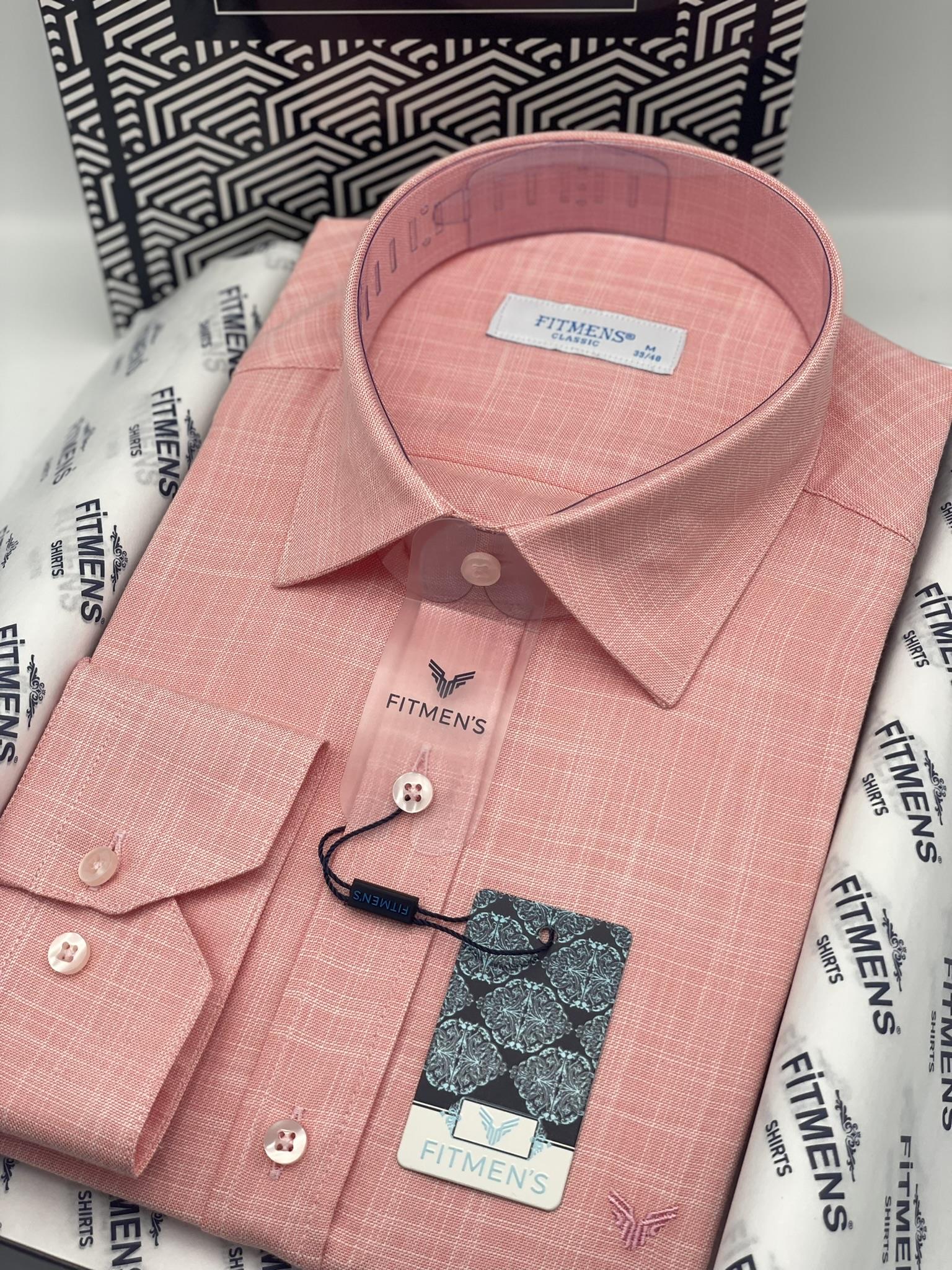 Klasik Uzun Kol Cepsiz Keten Yaka Alttan Düğmeli Hediye Kutulu Erkek Gömlek FS-003686 - Kavun içi