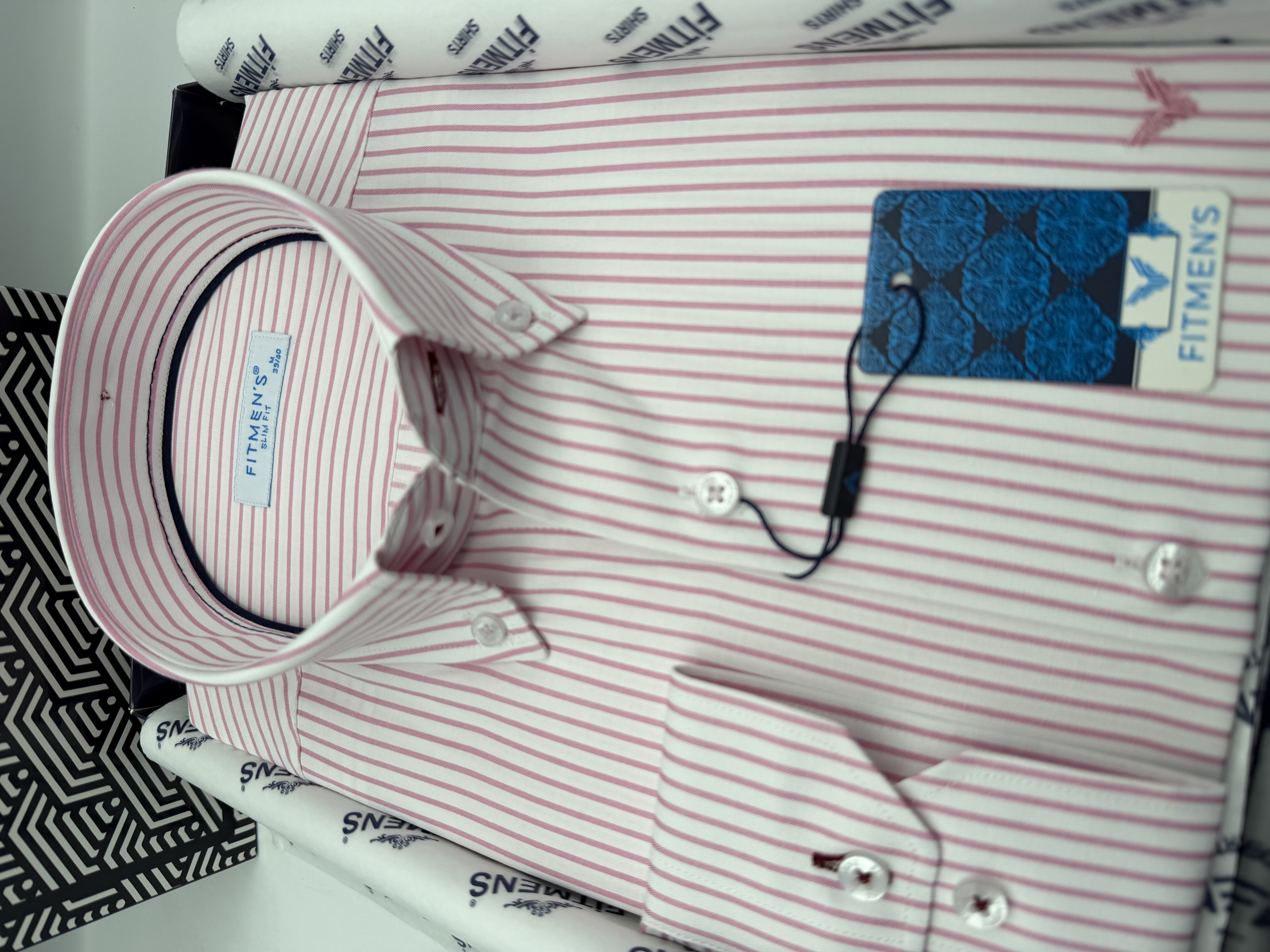 Slim Fit Uzun Kol Premium Çizgili Yaka Düğmeli Hediye Kutulu Erkek Gömlek FS-004440 - Pembe