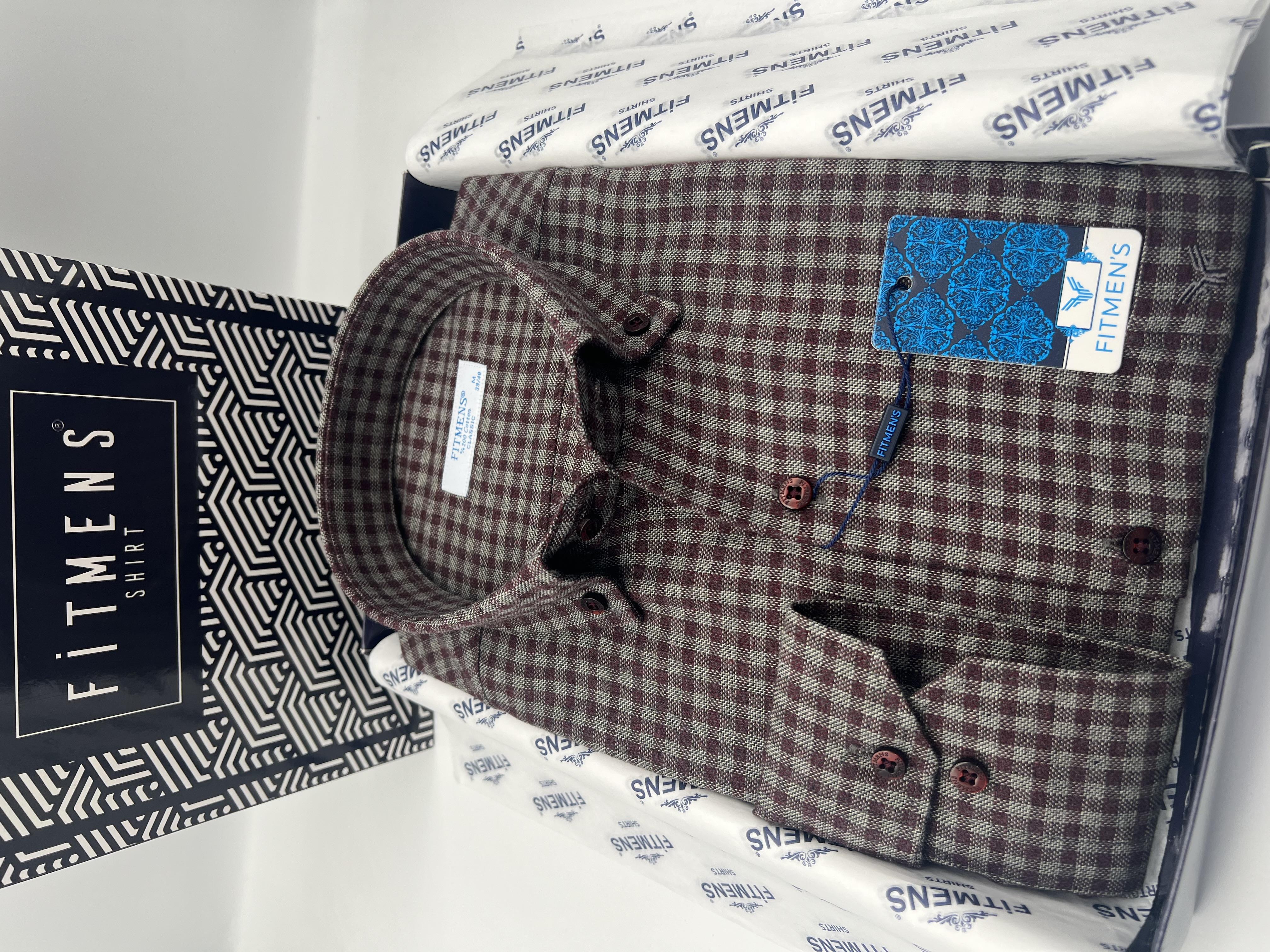Klasik Uzun Kol Kışlık %100 Cotton Kareli Yaka Düğmeli Hediye Kutulu Erkek Gömlek FS-003127 - Bordo