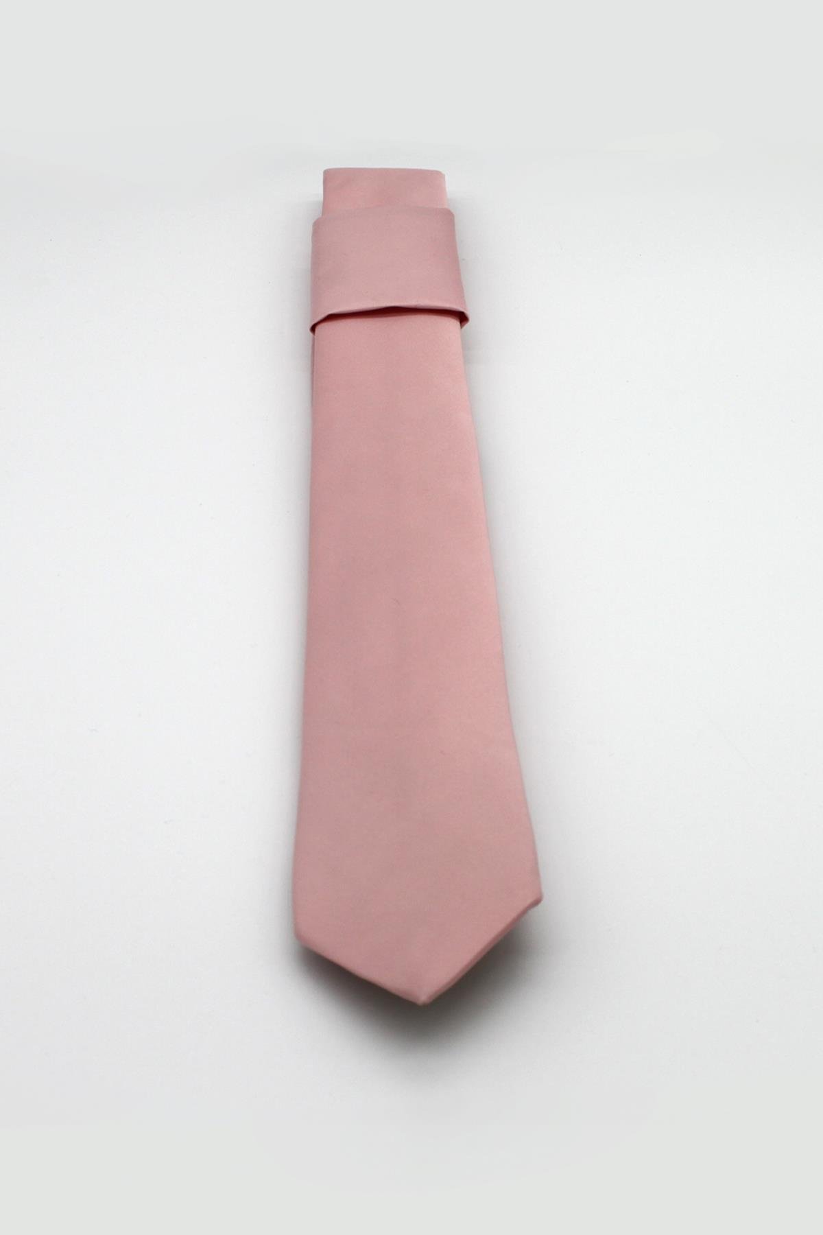 Erkek Kravat Mendil Seti FS-001866 - Açık Pembe