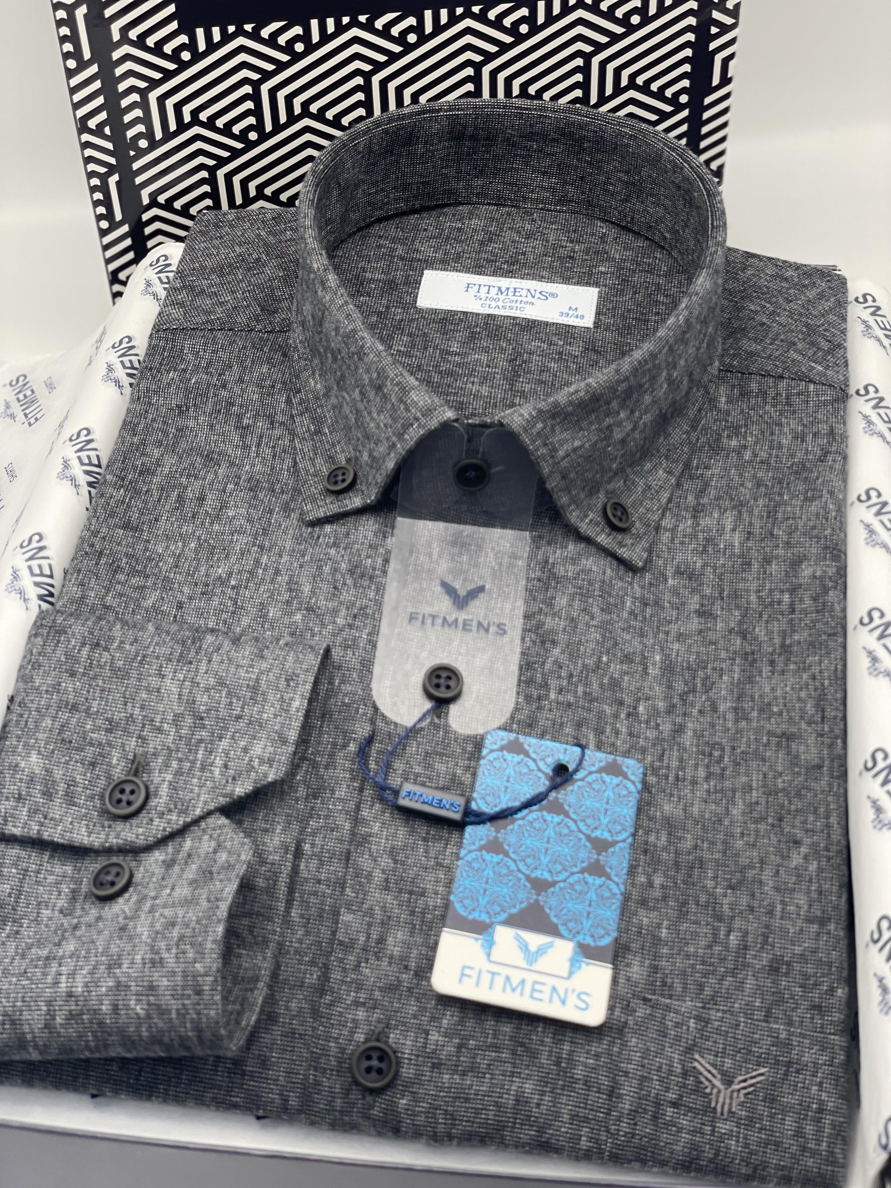 Klasik Uzun Kol Kışlık Oduncu %100 Cotton Filafil Yaka Düğmeli Pamuklu Hediye Kutulu Erkek Gömlek FS-003136 - Gri