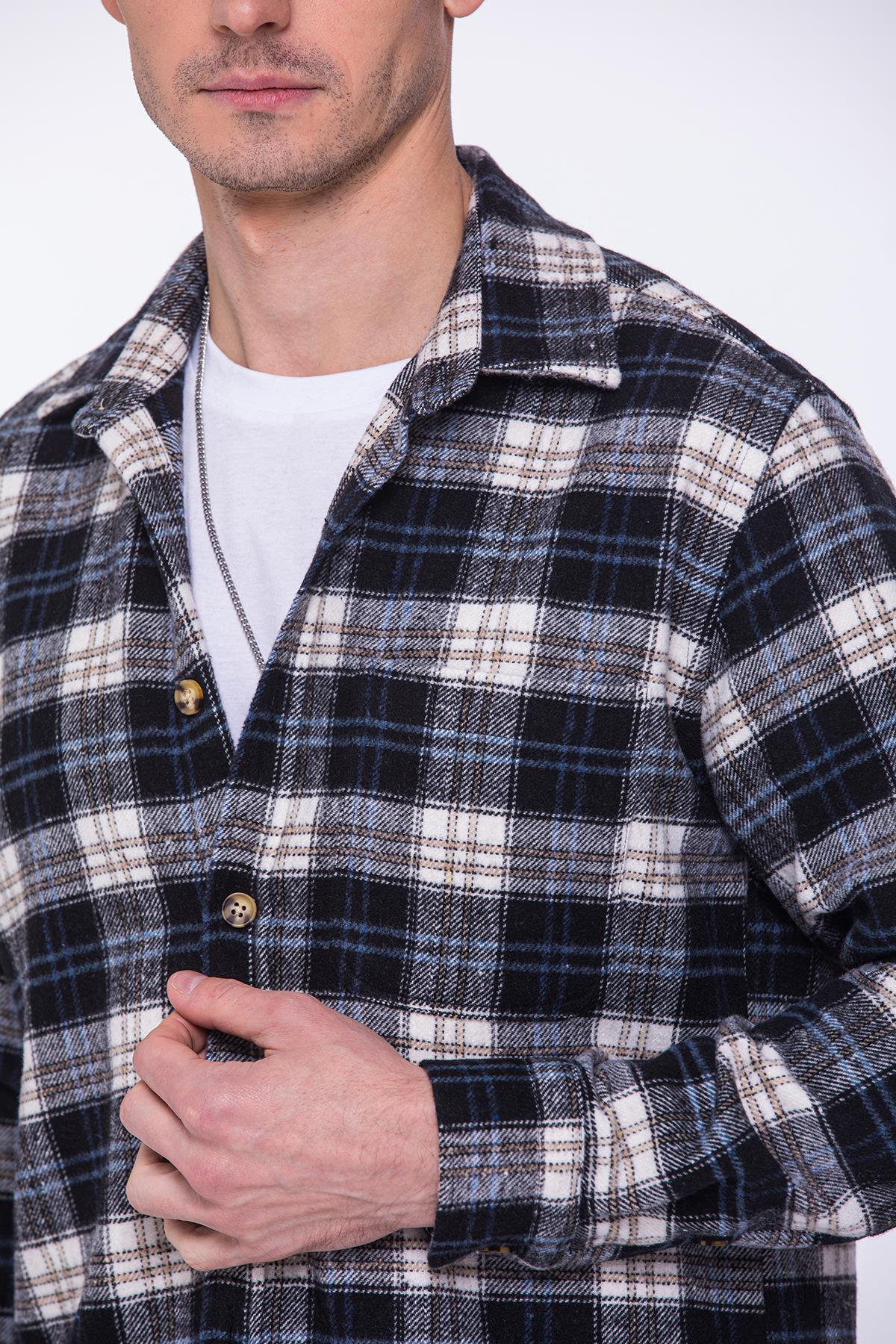 Oversize Oduncu Yumuşak Dokulu %100 Cotton Kareli Hediye Kutulu Erkek Gömlek FS-002203 - Lacivert