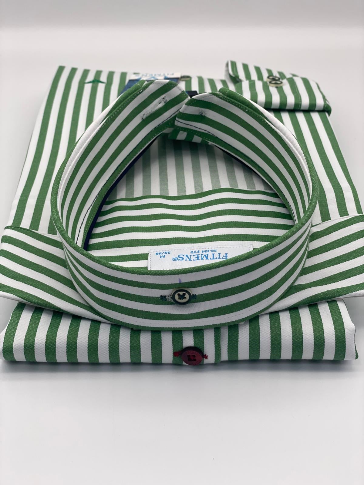 Slim Fit Uzun Kol Likralı Çizgili Yaka Düğmeli Hediye Kutulu Erkek Gömlek FS-003669 - Yeşil