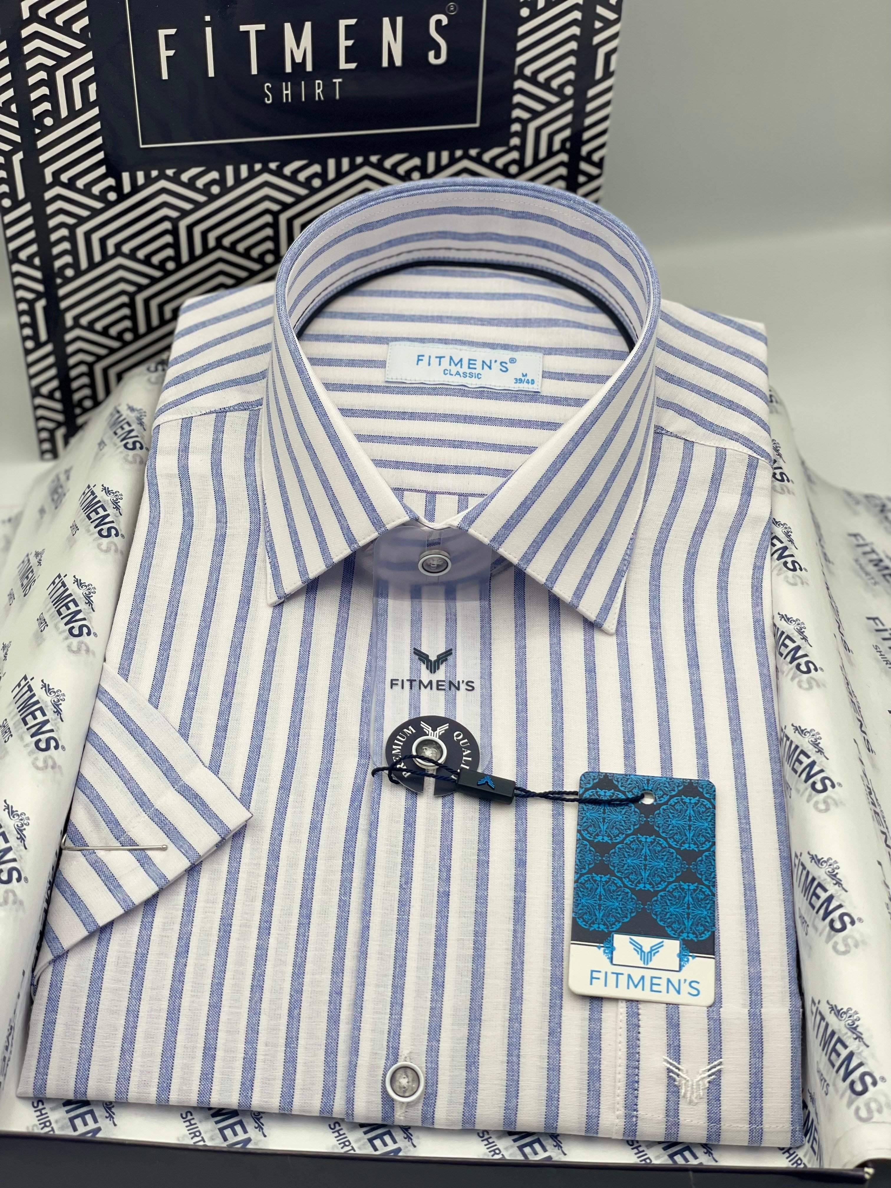 Klasik Kısa Kol Keten Cotton Nefes Alan Kumaş Hediye Kutulu Erkek Gömlek FS-004571 - Mavi