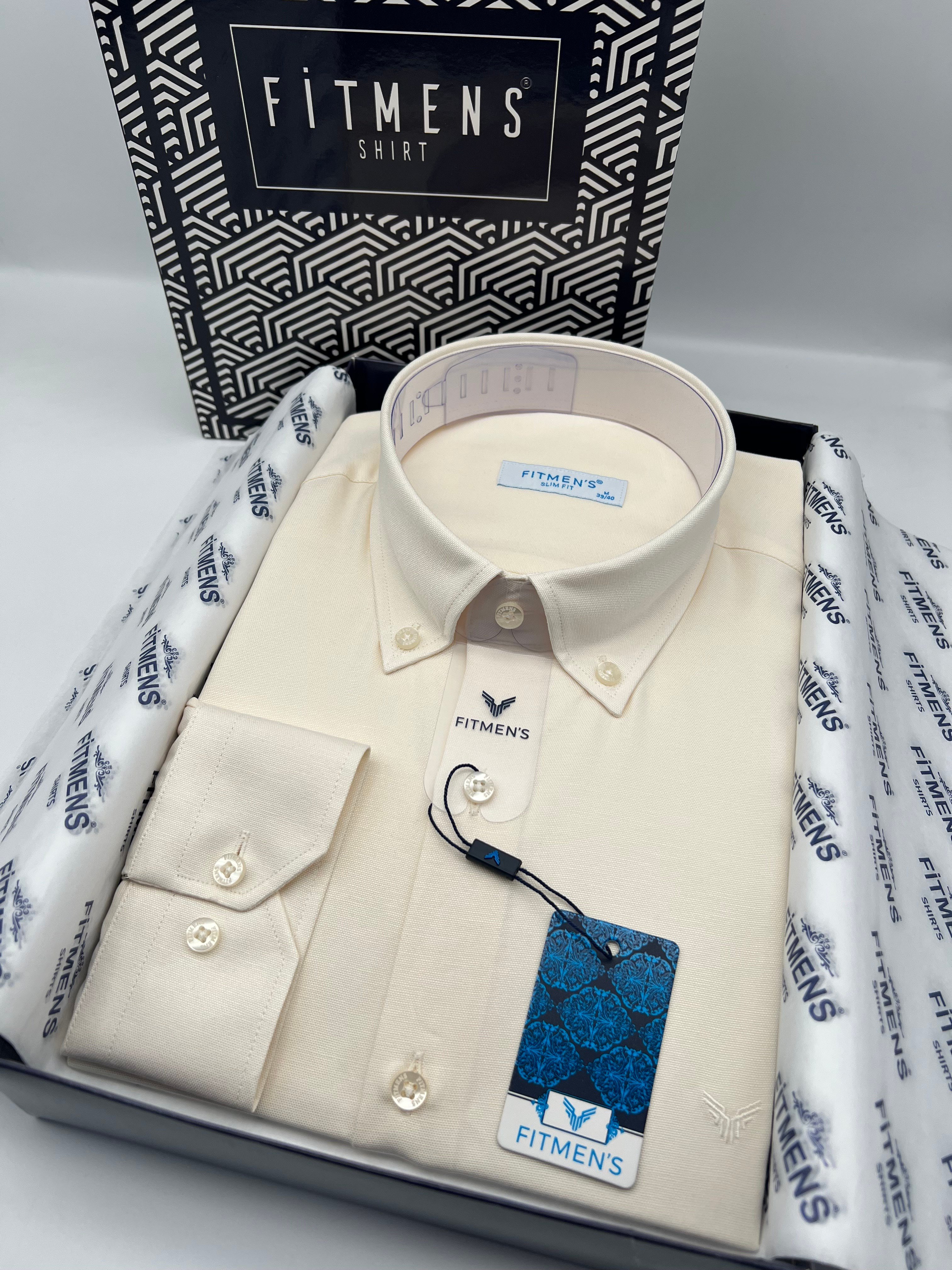 Slim Fit Uzun Kol Pamuklu Hediye Kutulu Kolay Ütülenebilir Erkek Gömlek FS-002225 - Krem