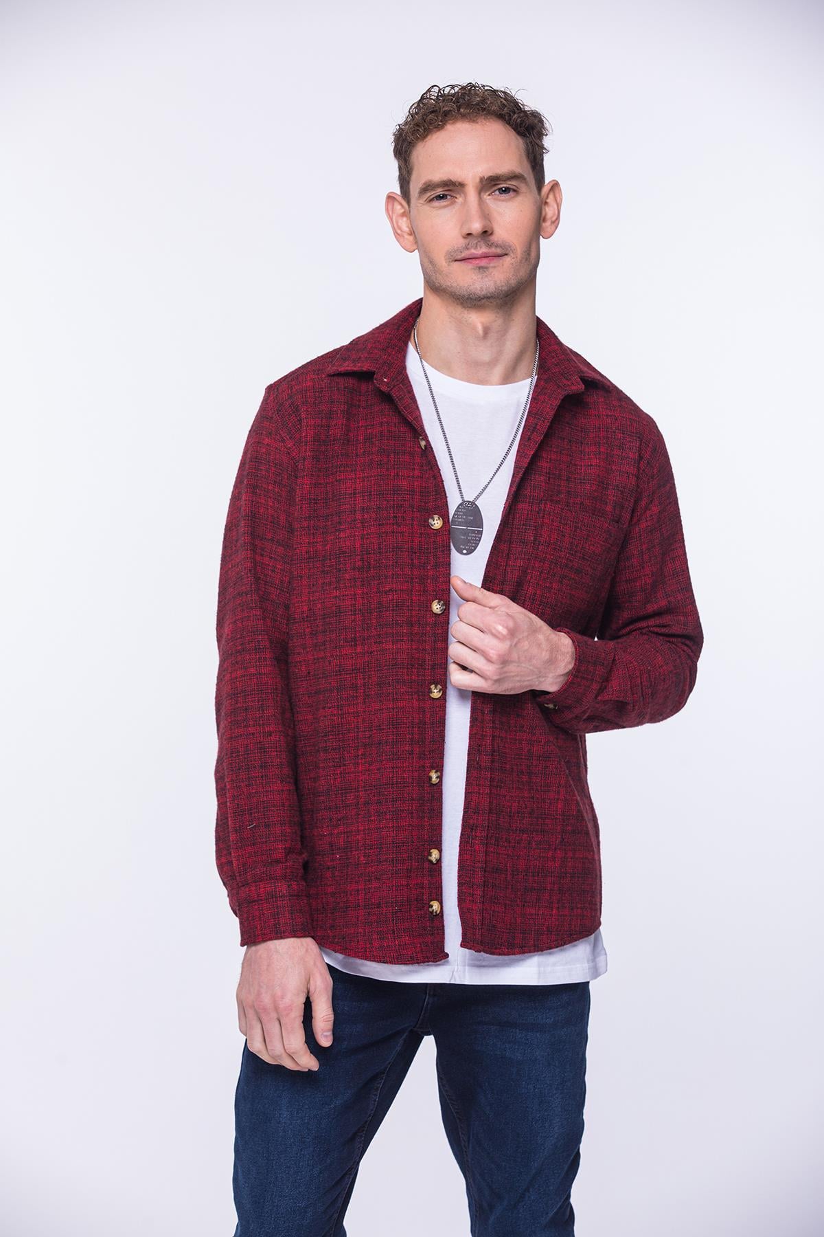Oversize Oduncu Yumuşak Dokulu %100 Cotton Hediye Kutulu Erkek Gömlek FS-002168 - Kırmızı