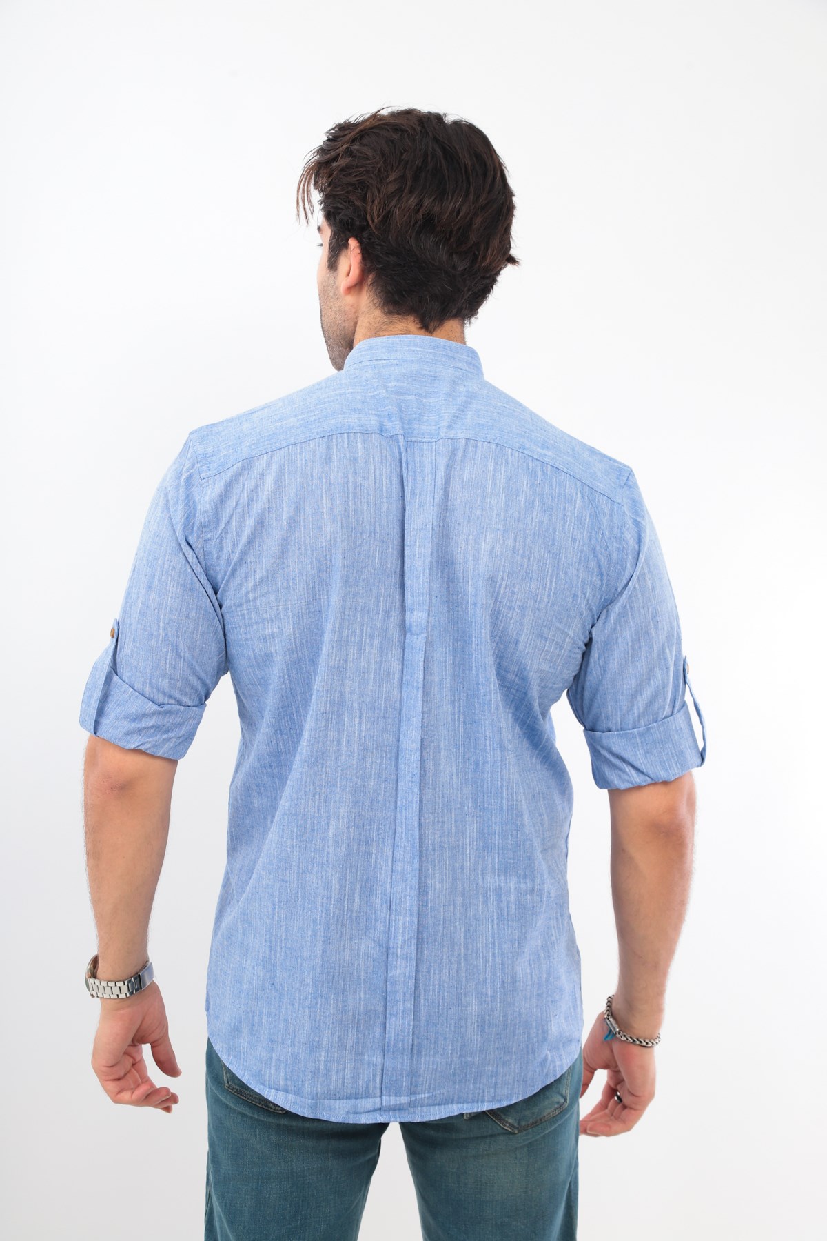 Slim Fit Uzun Kol Hakim Yaka Yarım Patlı Hediye Kutulu Erkek Gömlek FS-003687 - Mavi