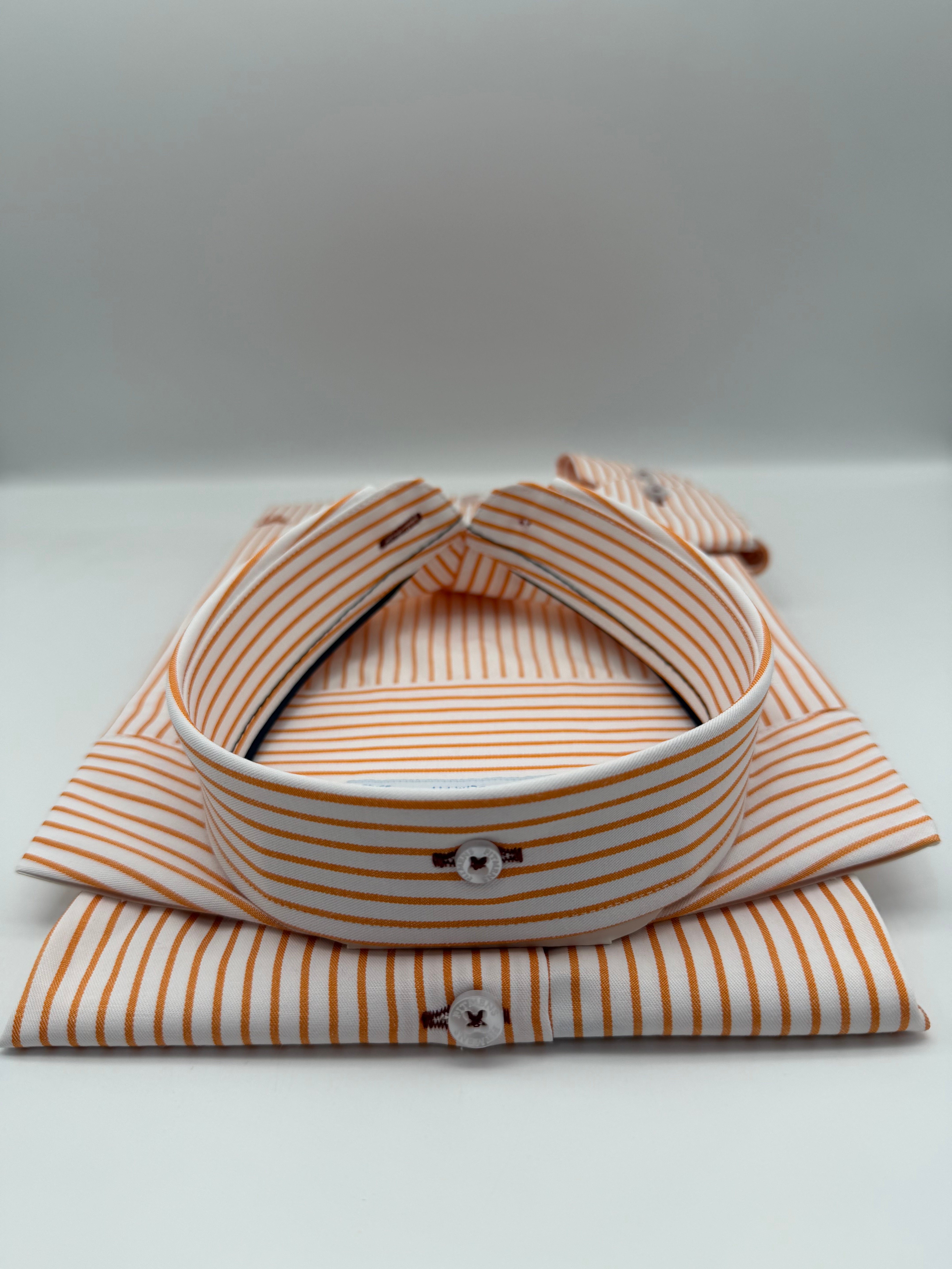 Slim Fit Uzun Kol Premium Çizgili Yaka Düğmeli Hediye Kutulu Erkek Gömlek FS-004440 - Oranj