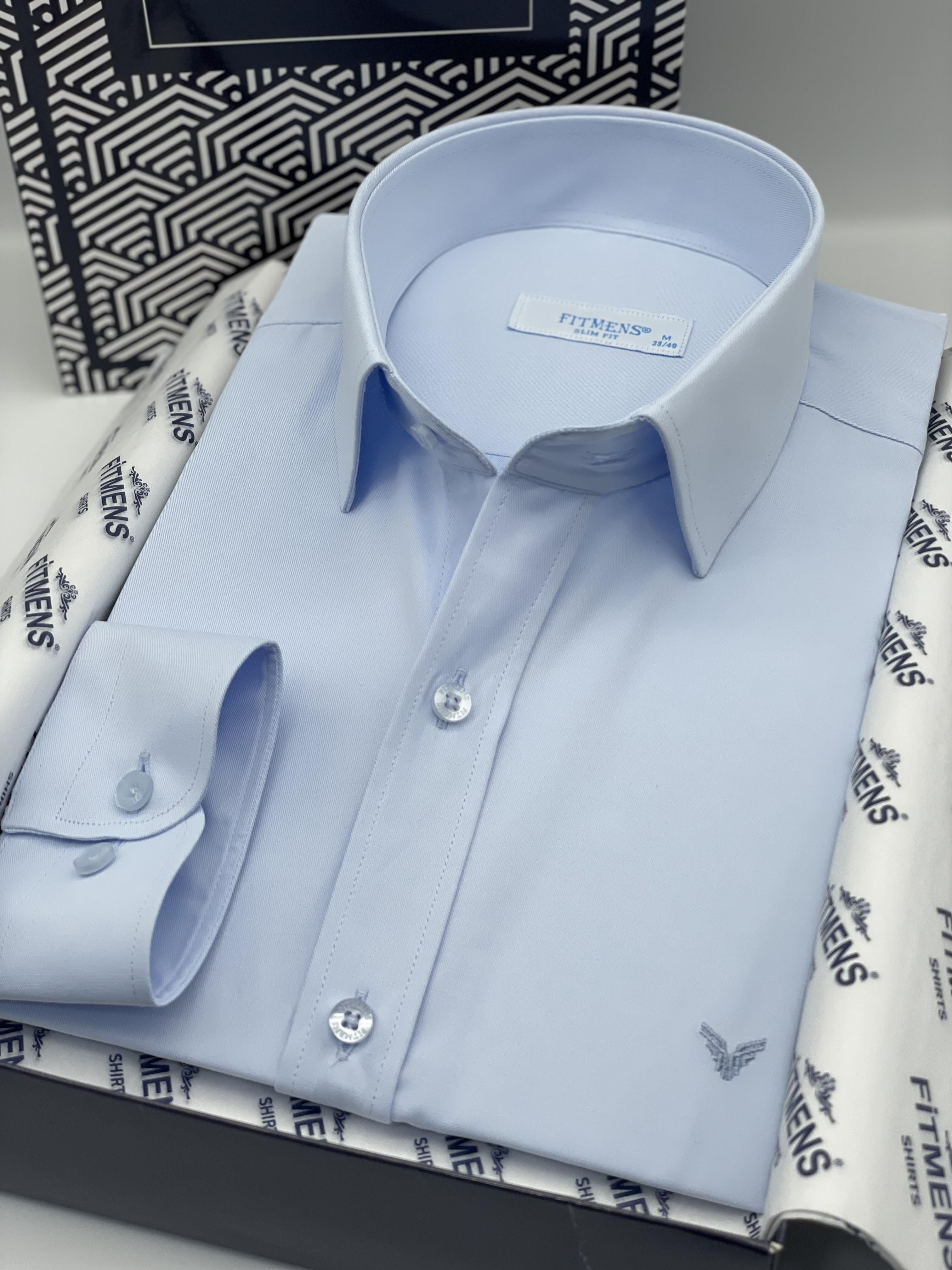 Slim Fit Uzun Kol Saten Hediye Kutulu Kolay Ütülenebilir Erkek Gömlek FS-002968 - Buz Mavi