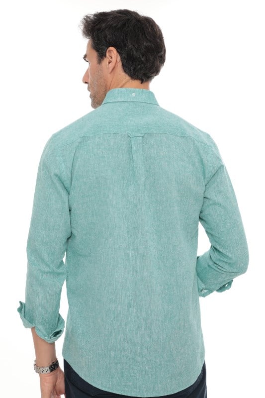 Slim Fit Uzun Kol Yaka Düğmeli Nefes Alan Keten Hediye Kutulu Erkek Gömlek FS-004548 - Açık Yeşil