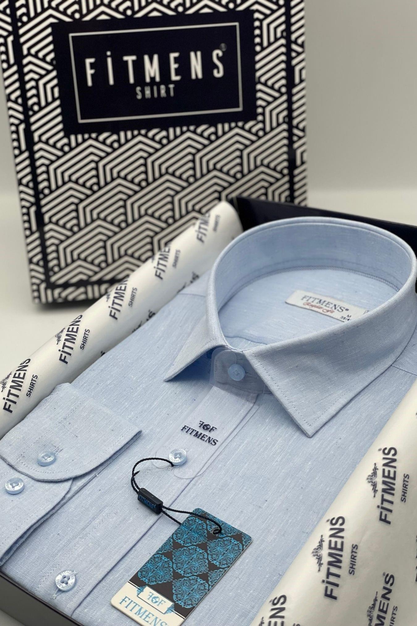 Regular Fit Uzun Kol Keten Cepsiz Hediye Kutulu Erkek Gömlek FS-001578 - Açık Mavi