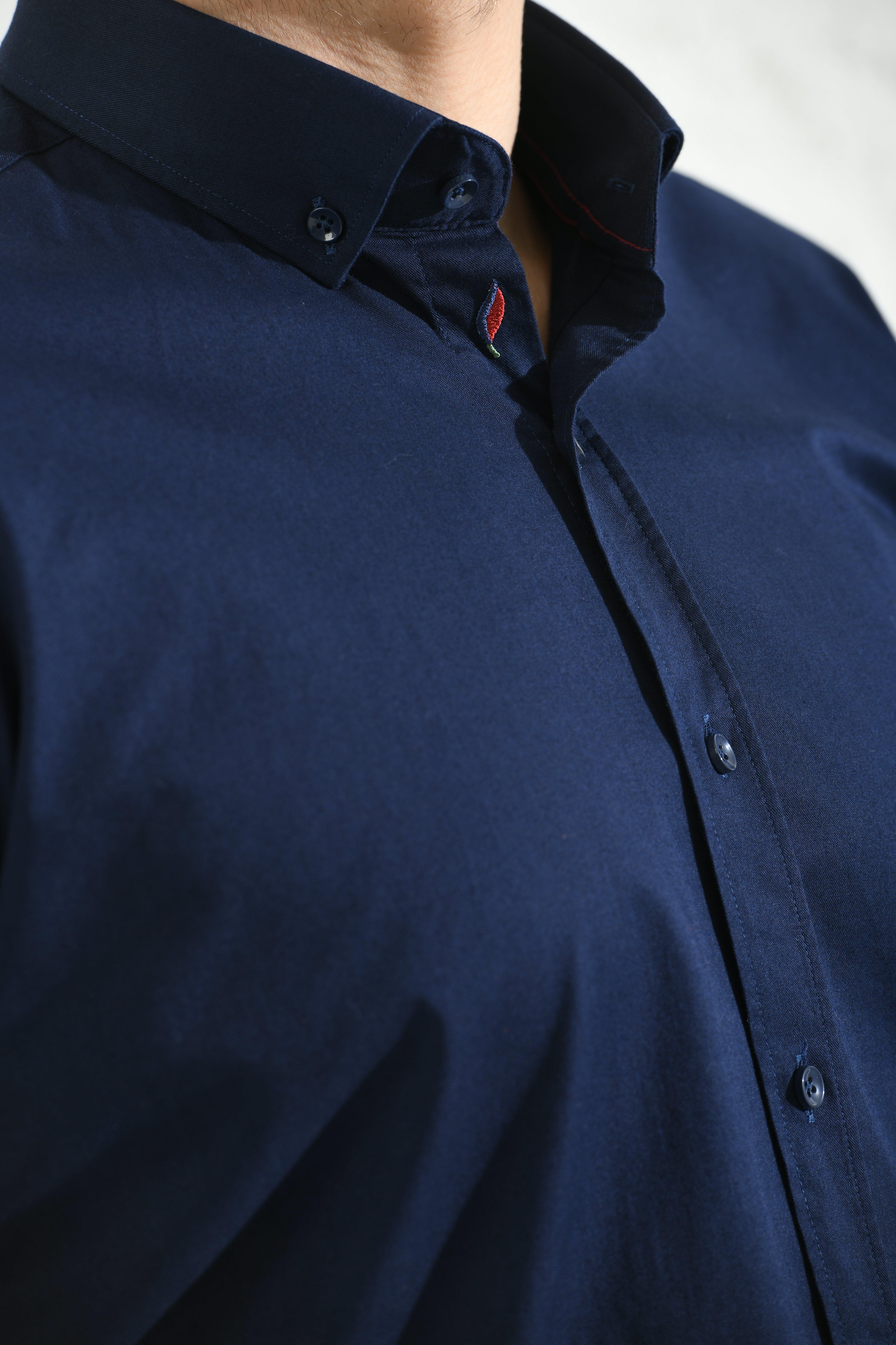 Slim Fit Uzun Kol Yıkamalı Gabardin Hediye Kutulu Erkek Gömlek FS-001364 - Koyu Lacivert