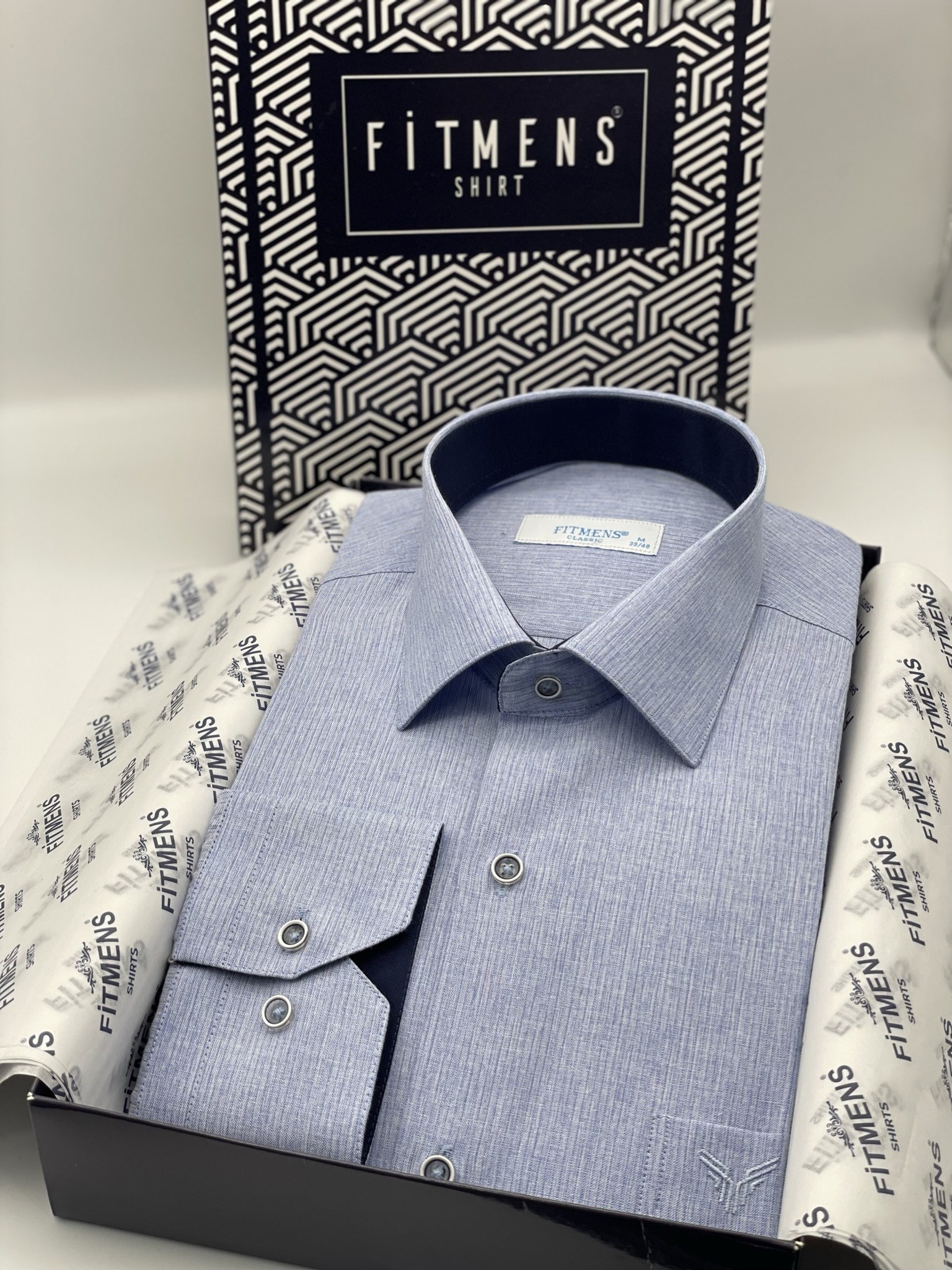 Klasik Uzun Kol Keten Cotton Hediye Kutulu Erkek Gömlek FS-001261 - Mavi