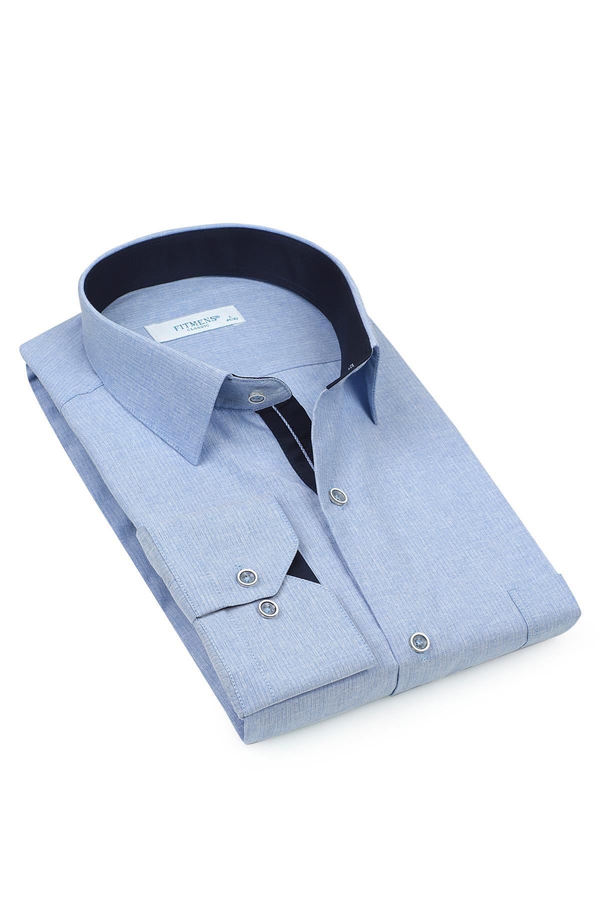 Klasik Uzun Kol Keten Cotton Hediye Kutulu Erkek Gömlek FS-001261 - Mavi