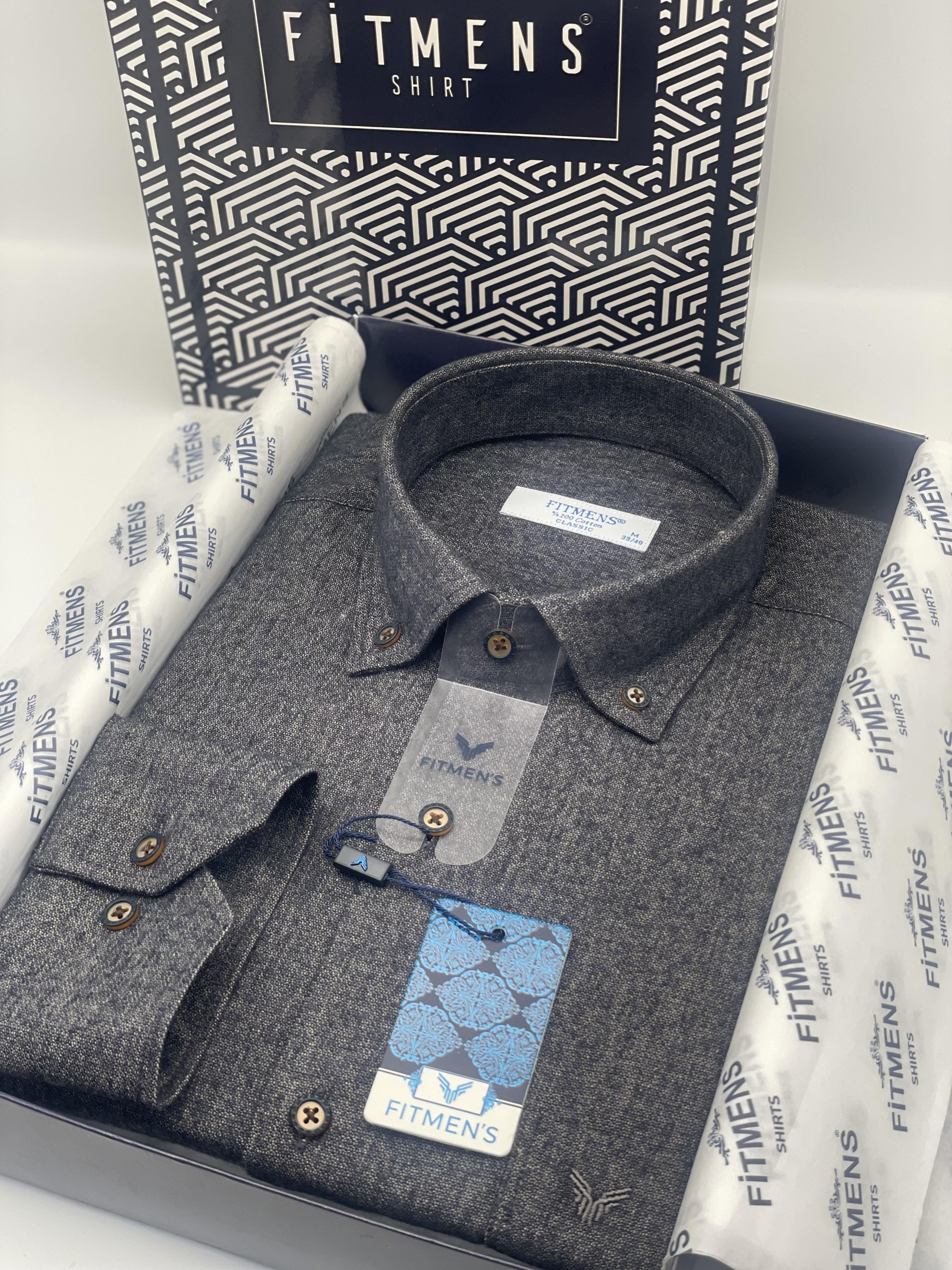 Klasik Uzun Kol Kışlık %100 Cotton Filafil Yaka Düğmeli Hediye Kutulu Erkek Gömlek FS-003766 - Lacivert Kahve