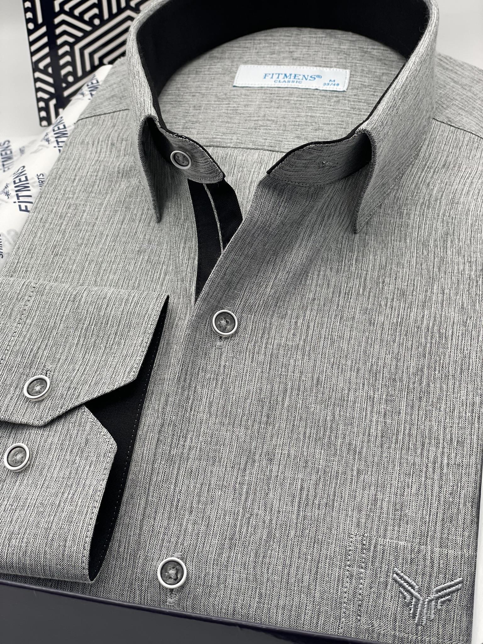 Klasik Uzun Kol Keten Cotton Hediye Kutulu Erkek Gömlek FS-001261 - Koyu Gri