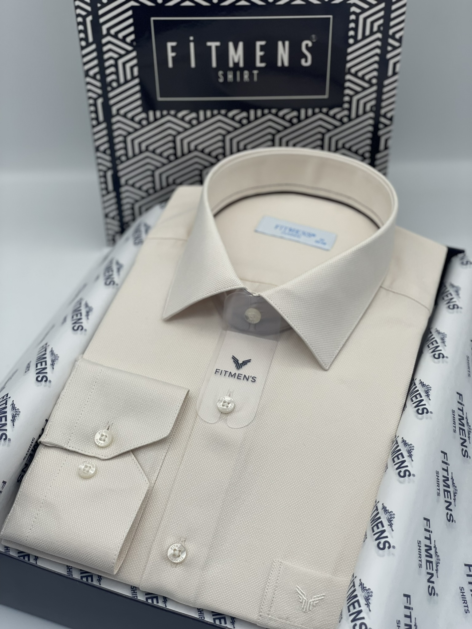 Klasik Uzun Kol Oxford Hediye Kutulu Kolay Ütülenebilir Erkek Gömlek FS-001254 - Krem