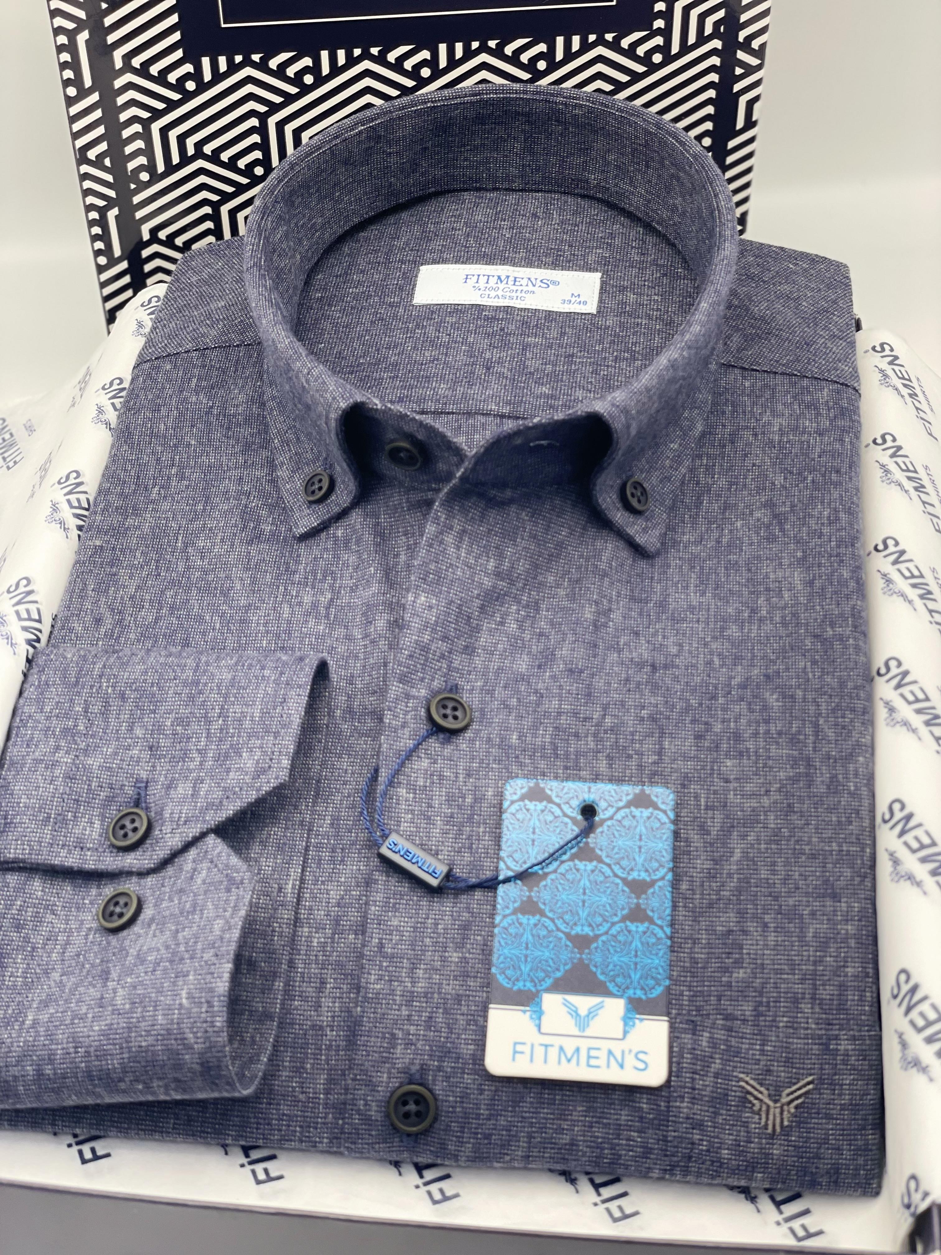 Klasik Uzun Kol Kışlık Oduncu %100 Cotton Filafil Yaka Düğmeli Pamuklu Hediye Kutulu Erkek Gömlek FS-003136 - Lacivert Bej